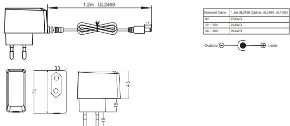 Barošanas bloks 12V 18W 1,5A, 5,5x2.1mm YS16V-1201500