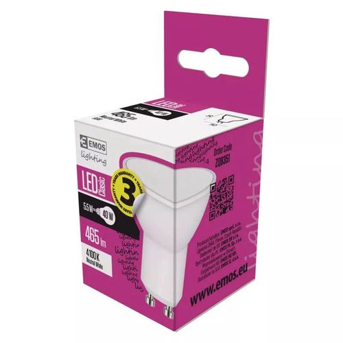 LED Spuldze GU10 230V MR16 5.5W 465lm, neitrāli balta, 4100K, EMOS ZQ8351 8592920046067