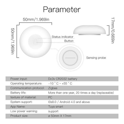 Vieds ūdens applūšanas sensors, bezvadu, ZigBee, TUYA / Smart Life ZSS-QY-WL-C-MS 6974246474854