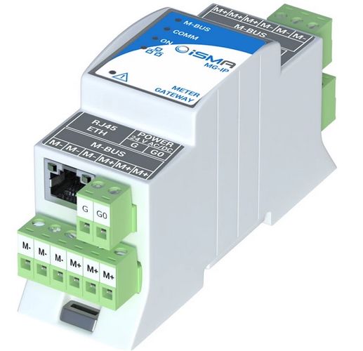 Data acquisition interface M-bus+ Modbus TCP/IP and M-bus+ Modbus RS485, 1x ETH, 1x M-Bus, 1x RS485. 24 V AC/DC. iSMA-B-MG-IP