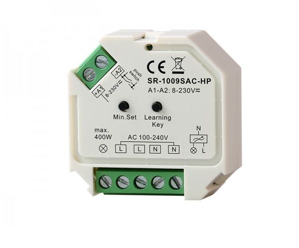 LED vadības sistēmas uztvērējs 230Vac 400W, PUSH-DIM, TRIAC, Easy-RF sērija, Sunricher SR-2501SAC-HP