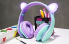 PowerLocus P2 Cats Ears Wireless Headphones for Kids (blue and purple), PowerLocus pwl-p2kids-cattealpu