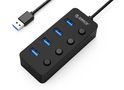 Orico  USB 3.0. Hub with switches, 4x USB (black), Orico W9PH4-U3-V1-BK-BP