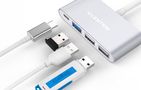 Lention 4in1 Hub USB-C to USB 3.0 + 2x USB 2.0 + USB-C (silver), Lention CB-TP-C13-SILNA2