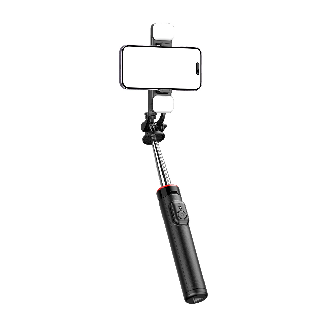 Selfie stick WC13YDS telescopic tripod 1.3m with double lamp and phone holder - black, Hurtel 5907769360619 5907769360619