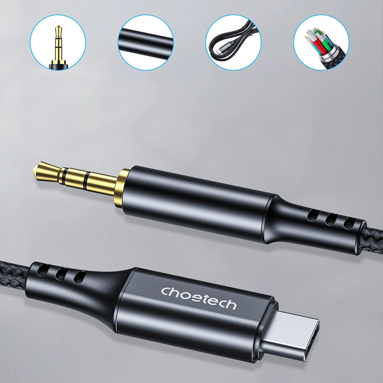 Choetech AUX006 USB-C / mini jack 3.5mm cable 1 m - black, Choetech 6932112103093 6932112103093