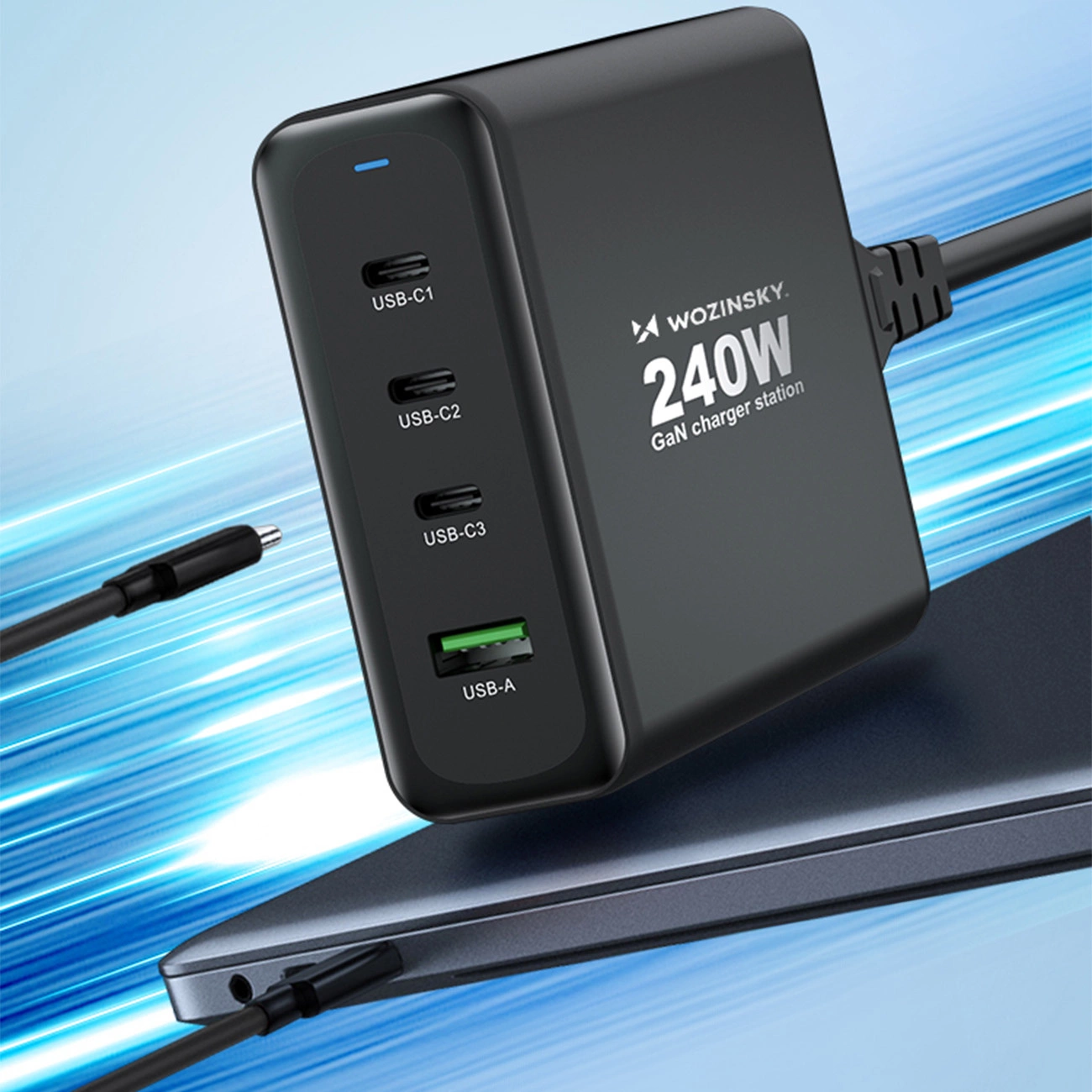 GaN Wozinsky WGCSB 240W USB-A / 3 x USB-C Wall Charger - Black, Wozinsky 5907769308680 5907769308680