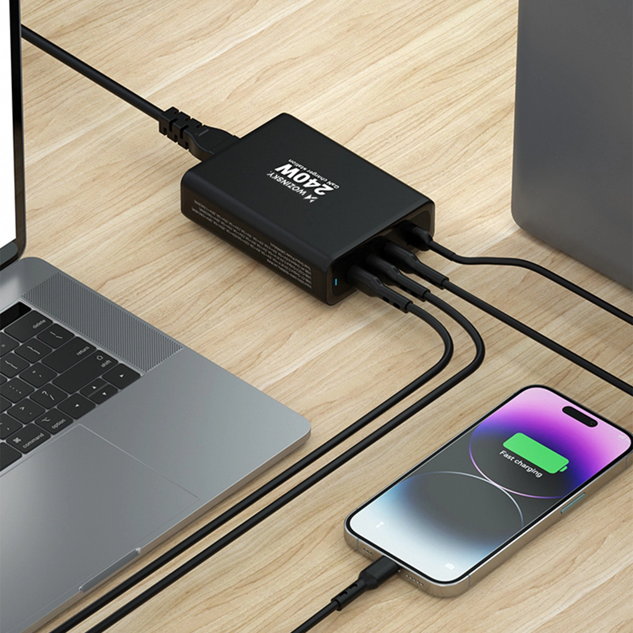GaN Wozinsky WGCSB 240W USB-A / 3 x USB-C Wall Charger - Black, Wozinsky 5907769308680 5907769308680