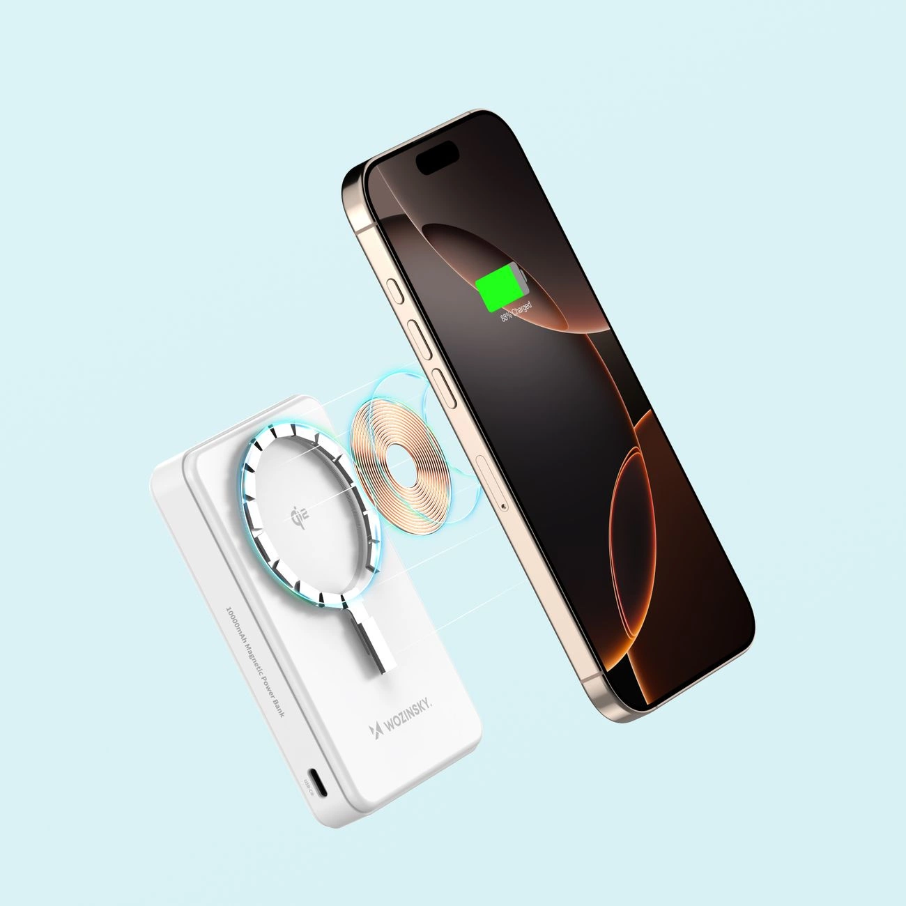 Powerbank Wozinsky WLWP-10KA0Y3WS 22.5W PD Qi2 10000 mAh, with stand, 1x USB-A, 1x USB-C - white, Wozinsky 5907769369322 5907769369322