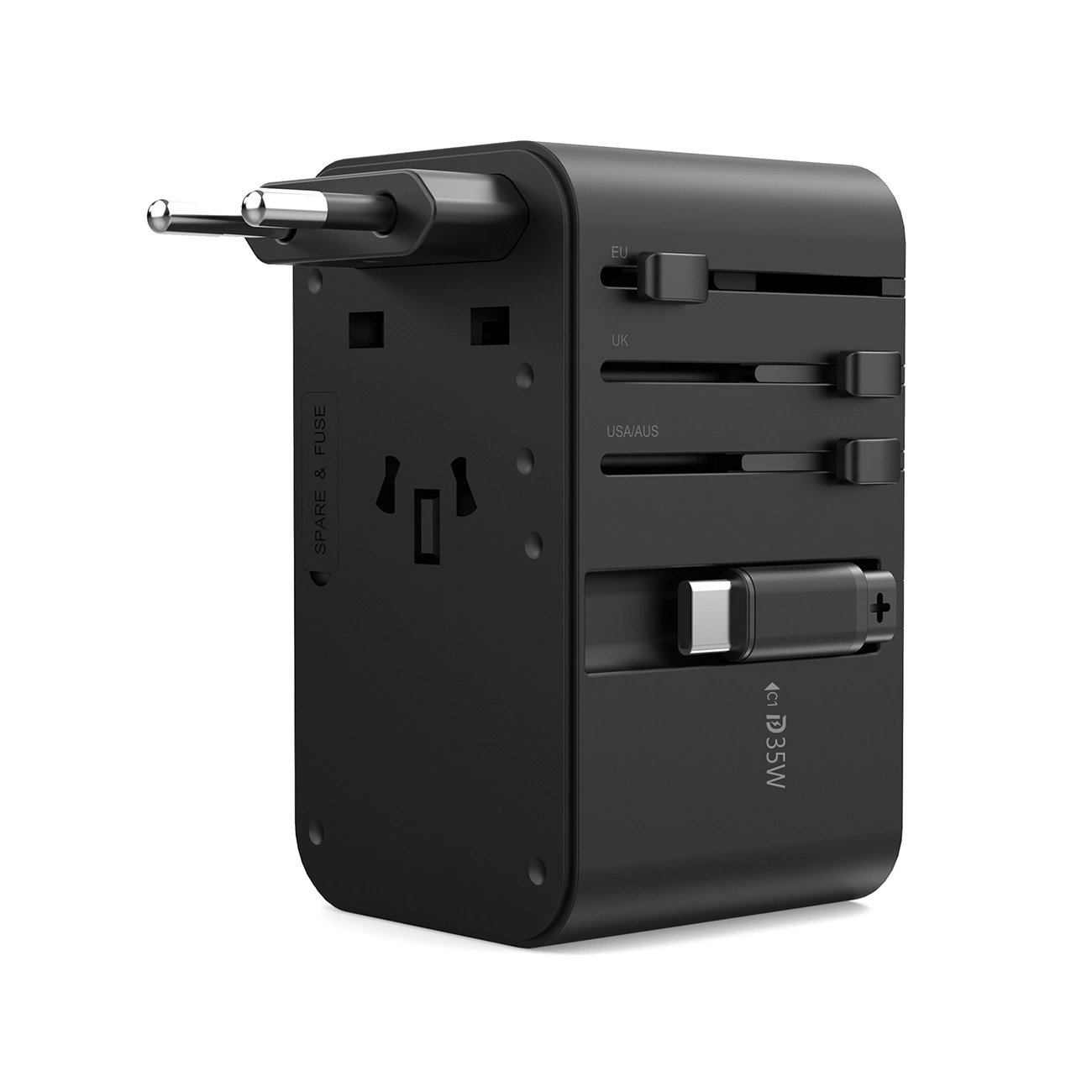 Choetech PD5020 35W EU/US/AUS/UK Travel Adapter with Built-in USB-C Cable - Black, Choetech 6932112106872 6932112106872