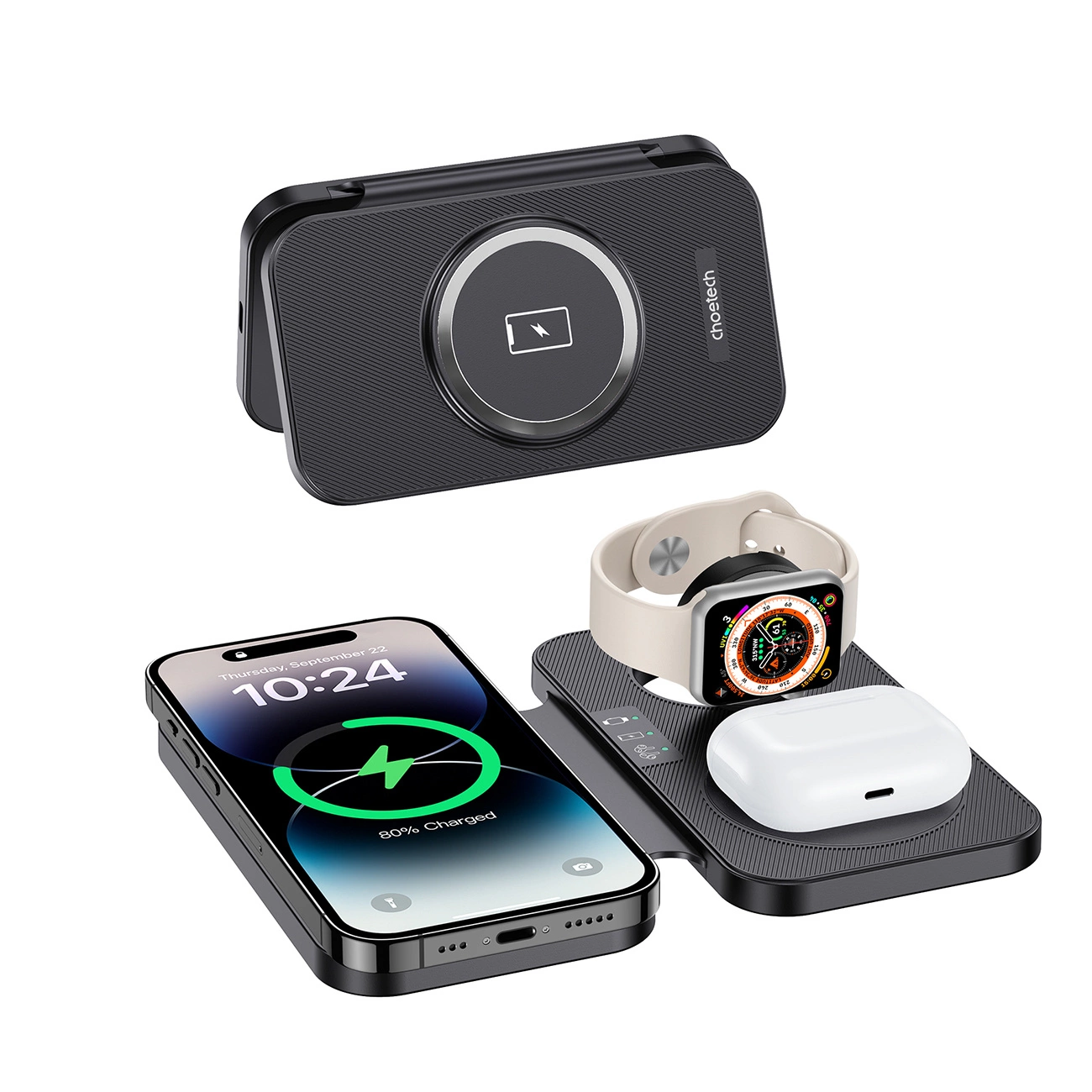 Choetech T616-F 3in1 inductive charger compatible with Apple and Samsung devices - black, Choetech 6932112105691