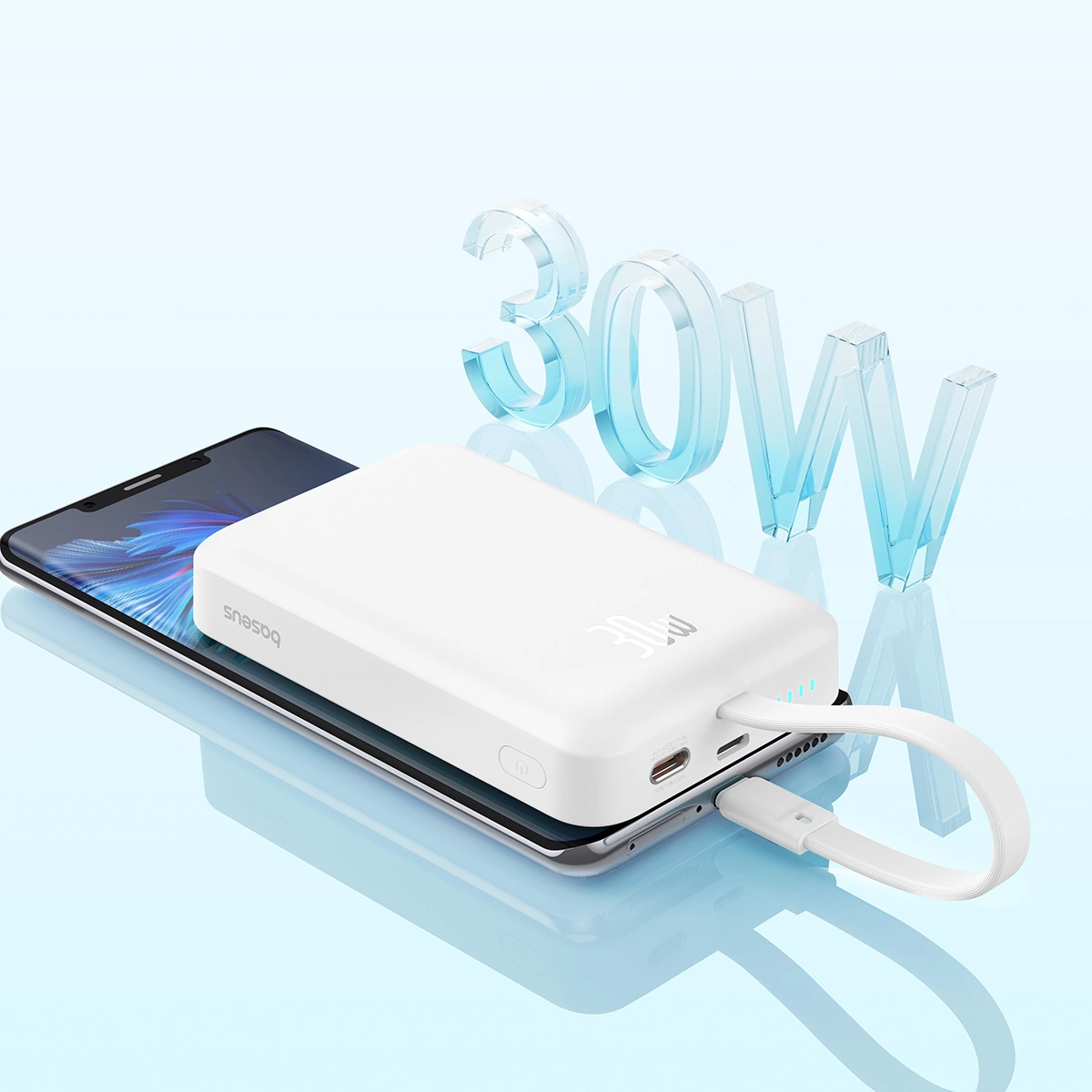 Baseus Magnetic Mini MagSafe 10000mAh 30W powerbank with built-in USB-C cable - white + Baseus Simple Series USB-C - USB-C 60W 0.3m cable, Baseus 6932172642778 6932172642778