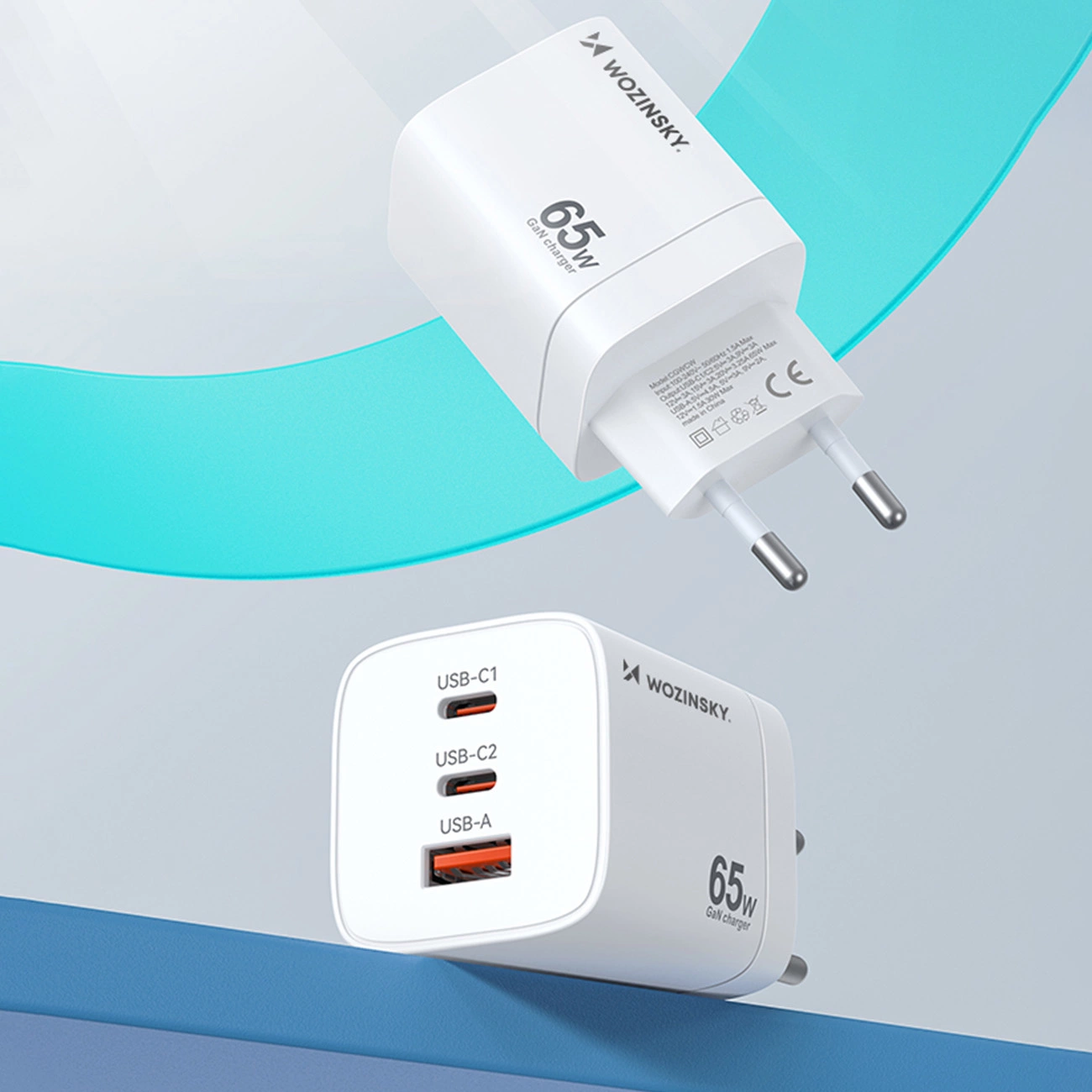 Wozinsky CGWCW 65W USB-A / 2 x USB-C GaN wall charger - white, Wozinsky 5907769308543 5907769308543