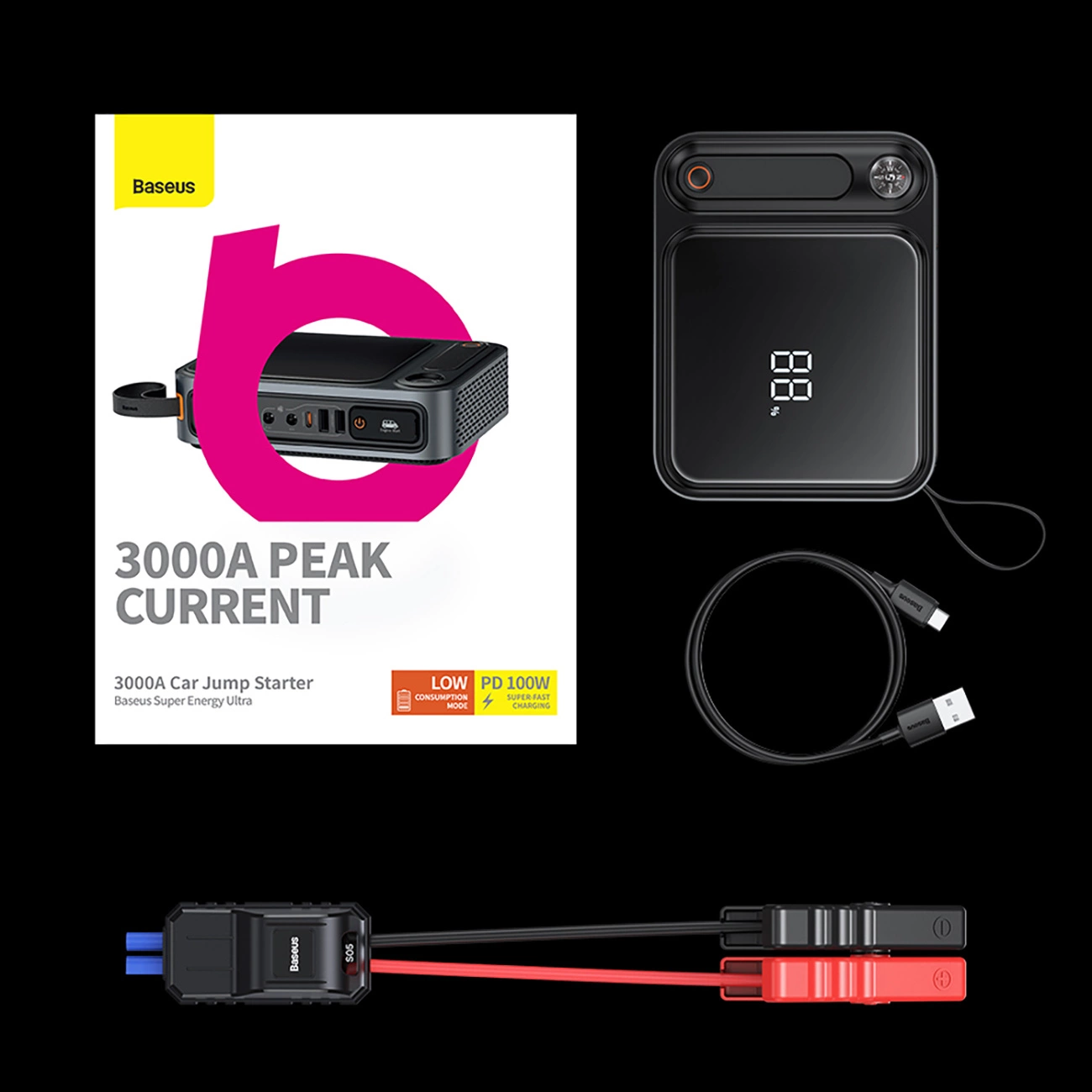 Jump starter Baseus Super Energy Ultra 3000A with power bank 26800 mAh - black, Baseus 6932172631864 6932172631864