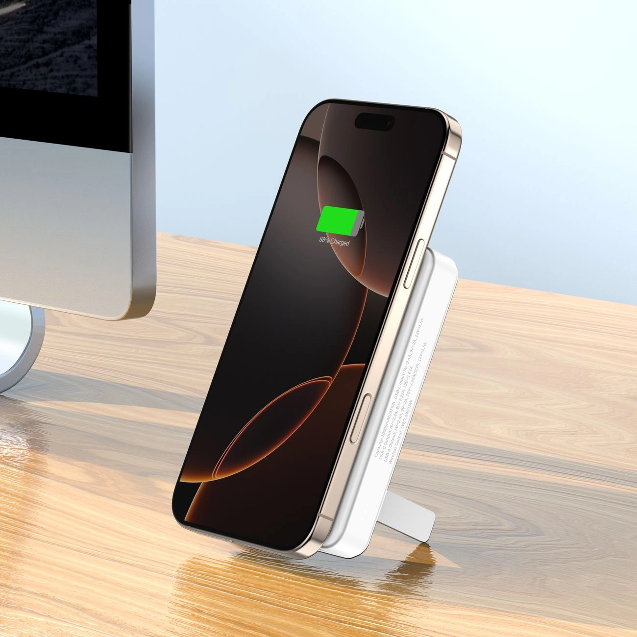 Powerbank Wozinsky WLWP-10KA0Y3WS 22.5W PD Qi2 10000 mAh, with stand, 1x USB-A, 1x USB-C - white, Wozinsky 5907769369322 5907769369322