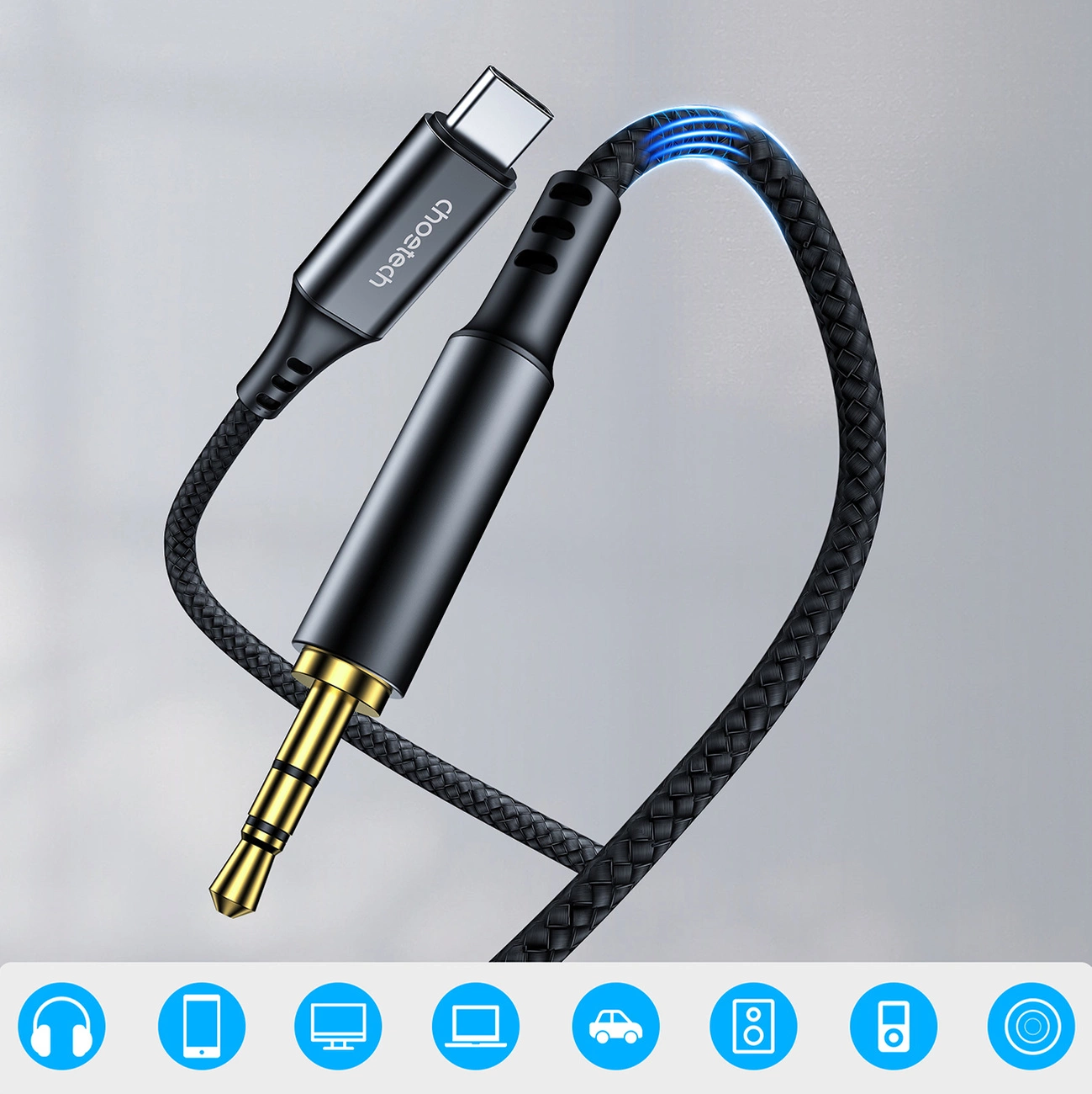 Choetech AUX006 USB-C / mini jack 3.5mm cable 1 m - black, Choetech 6932112103093 6932112103093