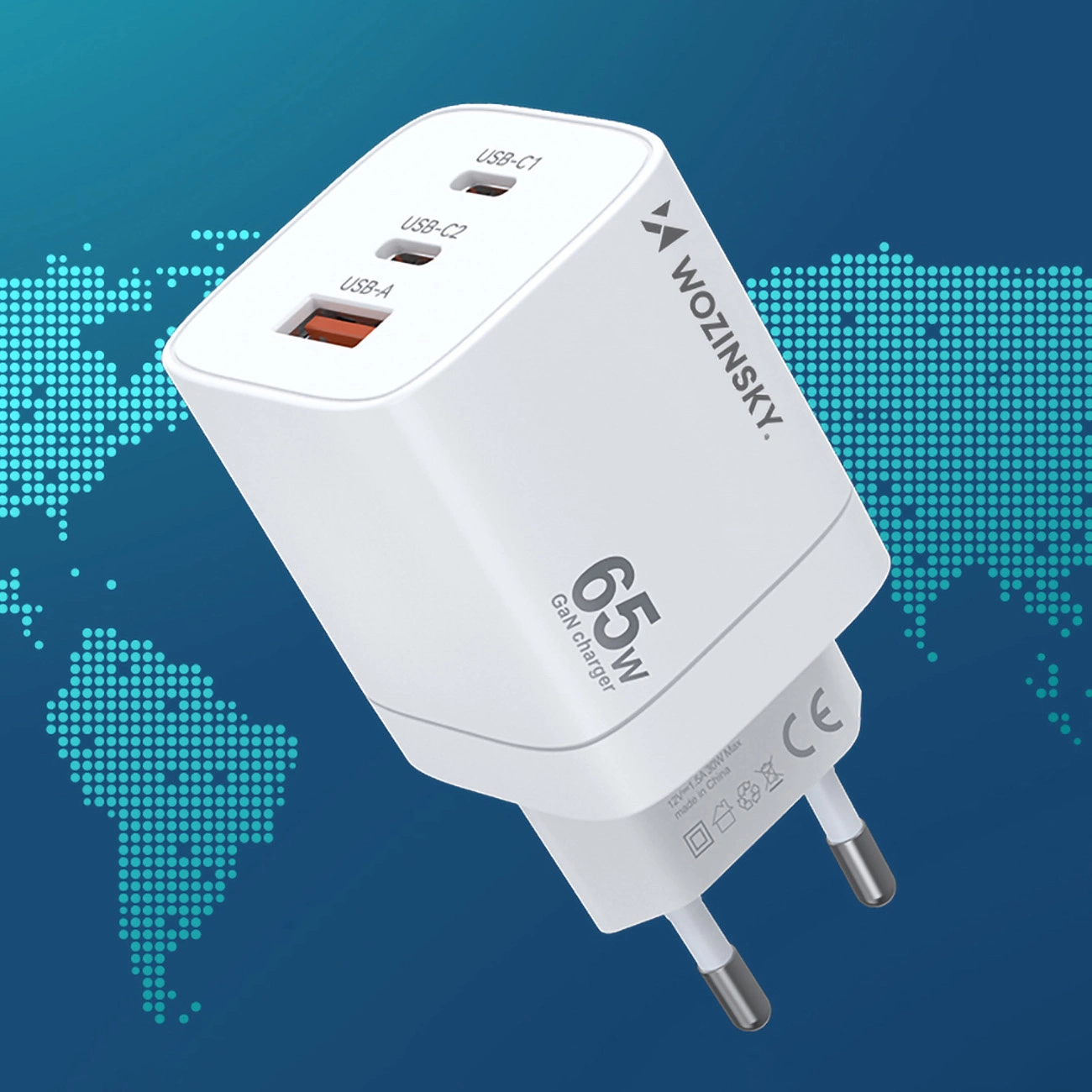Wozinsky CGWCW 65W USB-A / 2 x USB-C GaN wall charger - white, Wozinsky 5907769308543 5907769308543