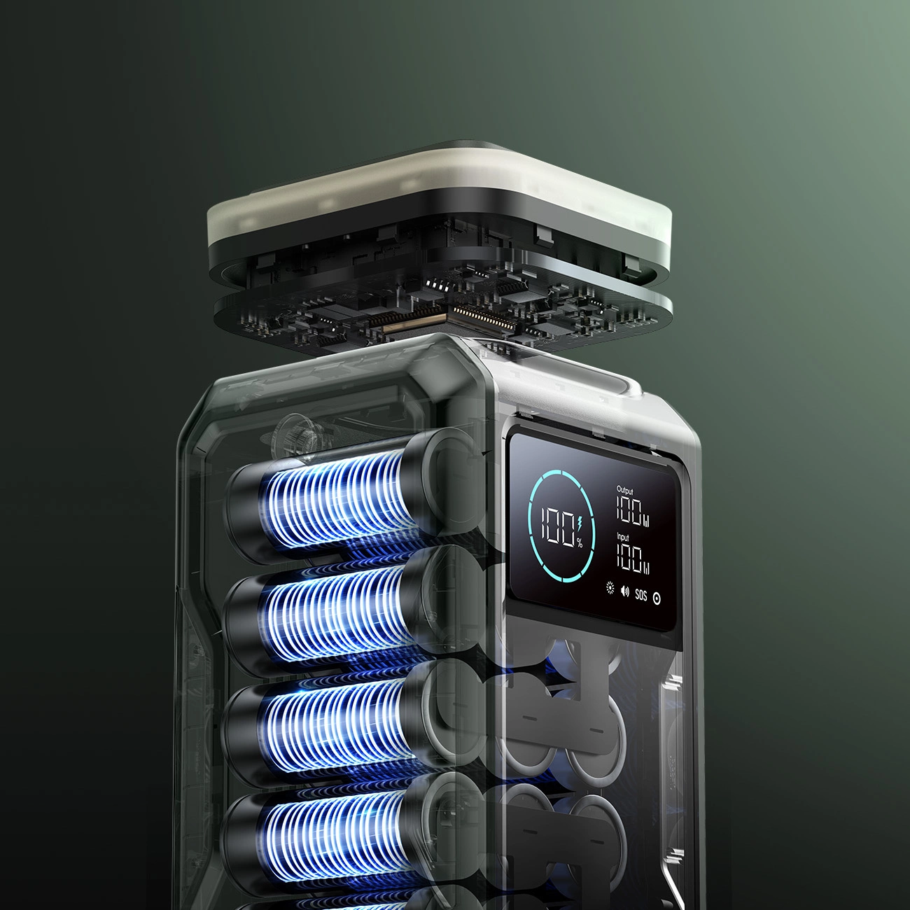 Powerbank Joyroom JR-PBF10 75000mAh 100W 3x USB-C 3x USB-A with foldable flashlight and handle - green, Joyroom JR-PBF10 JR-PBF10