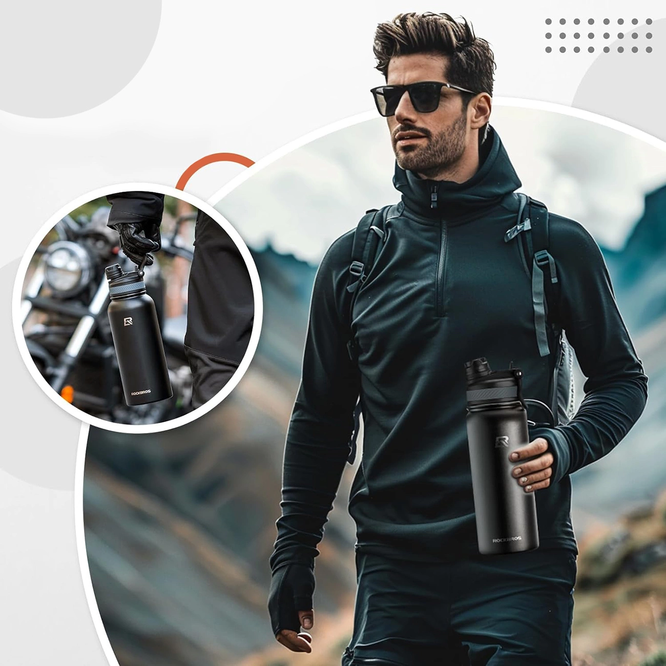 Rockbros 35210029001 thermal bottle for bicycle drinks 550 ml - black, Rockbros 7683507140849 7683507140849