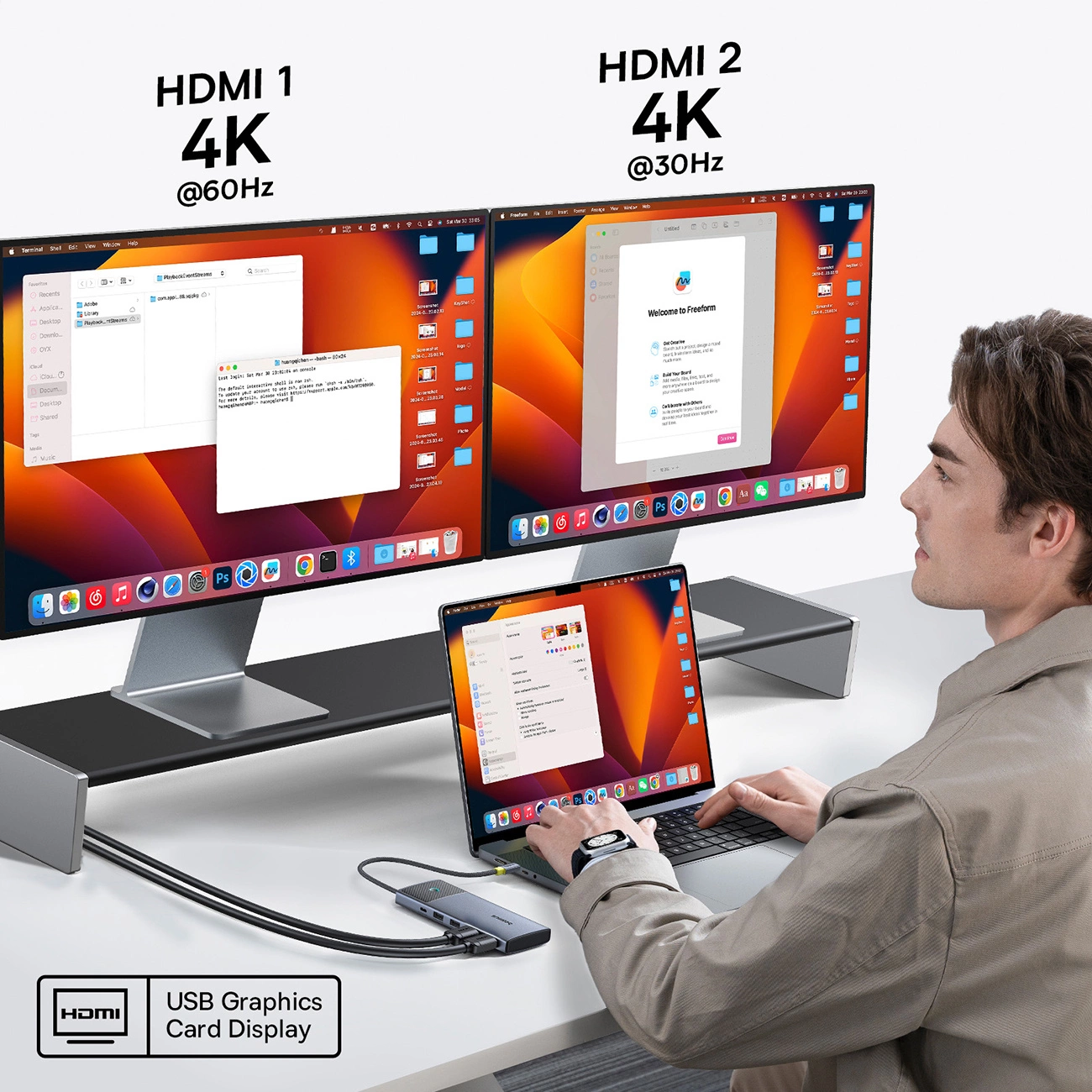 HUB Baseus Metal Gleam Series II 7in1 USB-C - USB-C PD100W / 2x USB-A / 2x HDMI 4K / USB-A 3.0 / USB-C 3.0, Baseus B00061806813-00 B00061806813-00