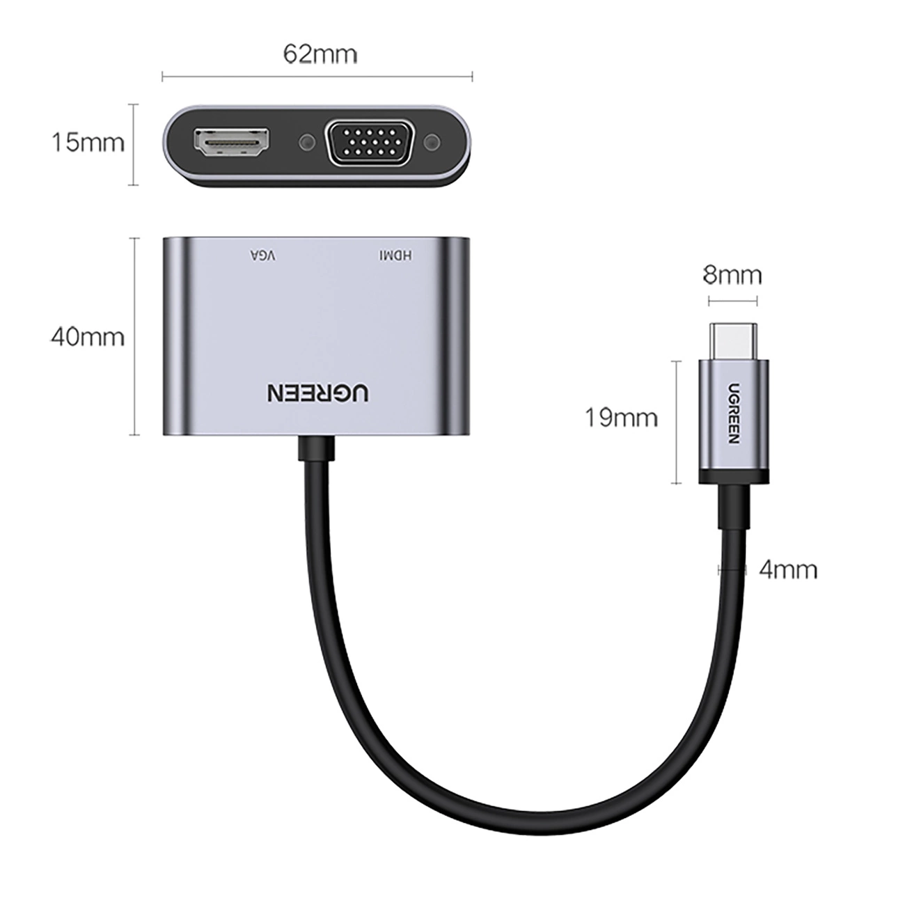 Ugreen CM162 50505 USB-C - HDMI / VGA / USB-A 3.0 / USB-C PD adapter - gray, Ugreen 50505-ugreen 50505-ugreen