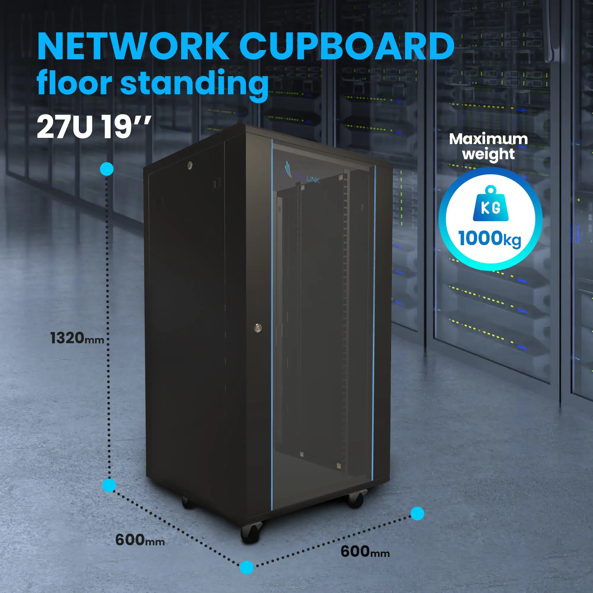 Extralink 27U 600x600 Black Rack Cabinet, EXTRALINK EX.14749 5903148914749