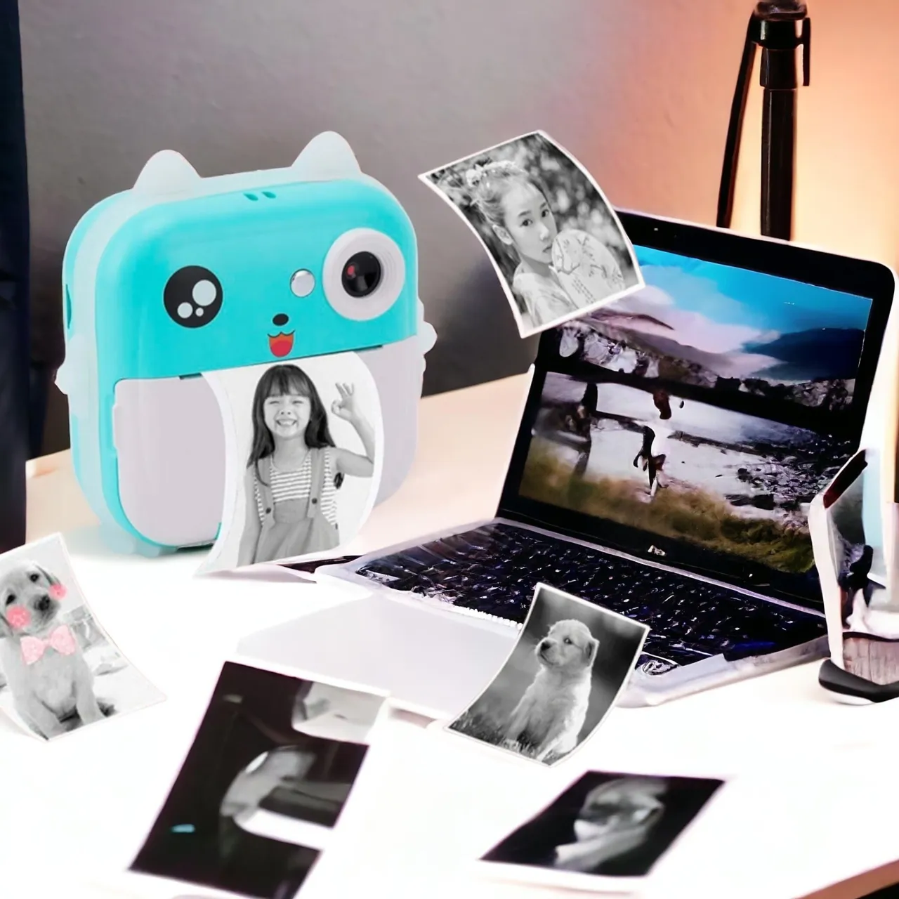 Mini Thermal Printer with Camera Extralink EPP-004 Blue, 3 Rolls of Thermal Paper, 2.5" LCD Screen, Bluetooth, USB-C, 1000 mAh, EXTRALINK EX.34284 5906168634284