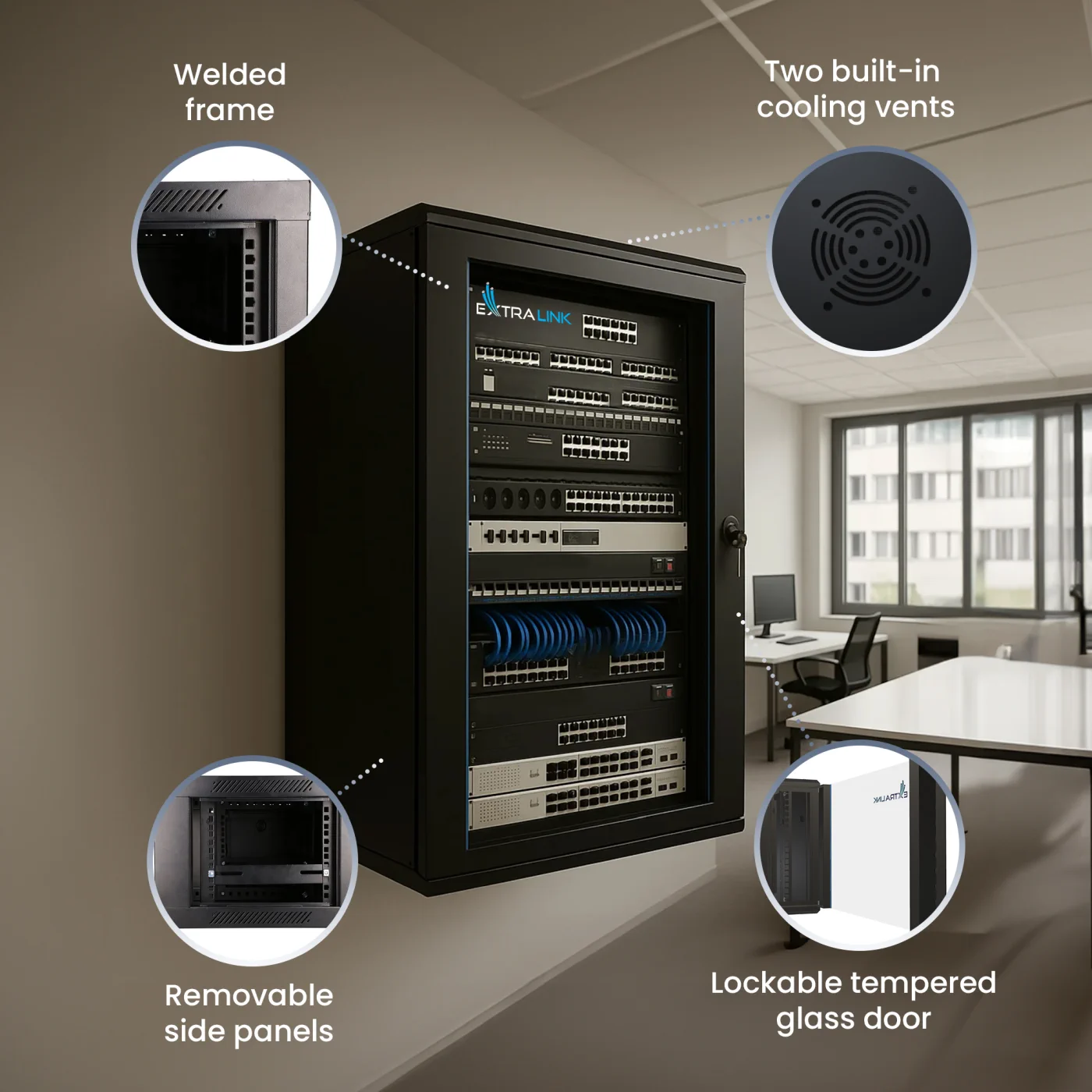 Extralink 12U 600x600 Black | Rackmount cabinet | wall mounted, EXTRALINK EX.7256 5902560367256