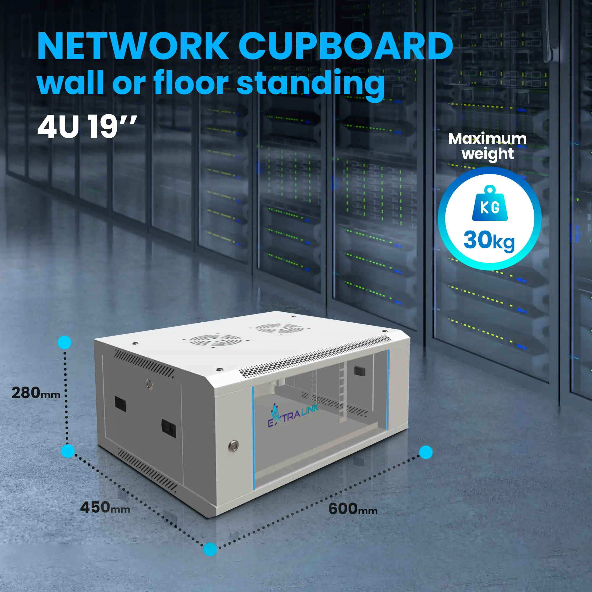 Extralink 4U 600x450 Gray | Rackmount cabinet | wall mounted, EXTRALINK EX.8536 5902560368536