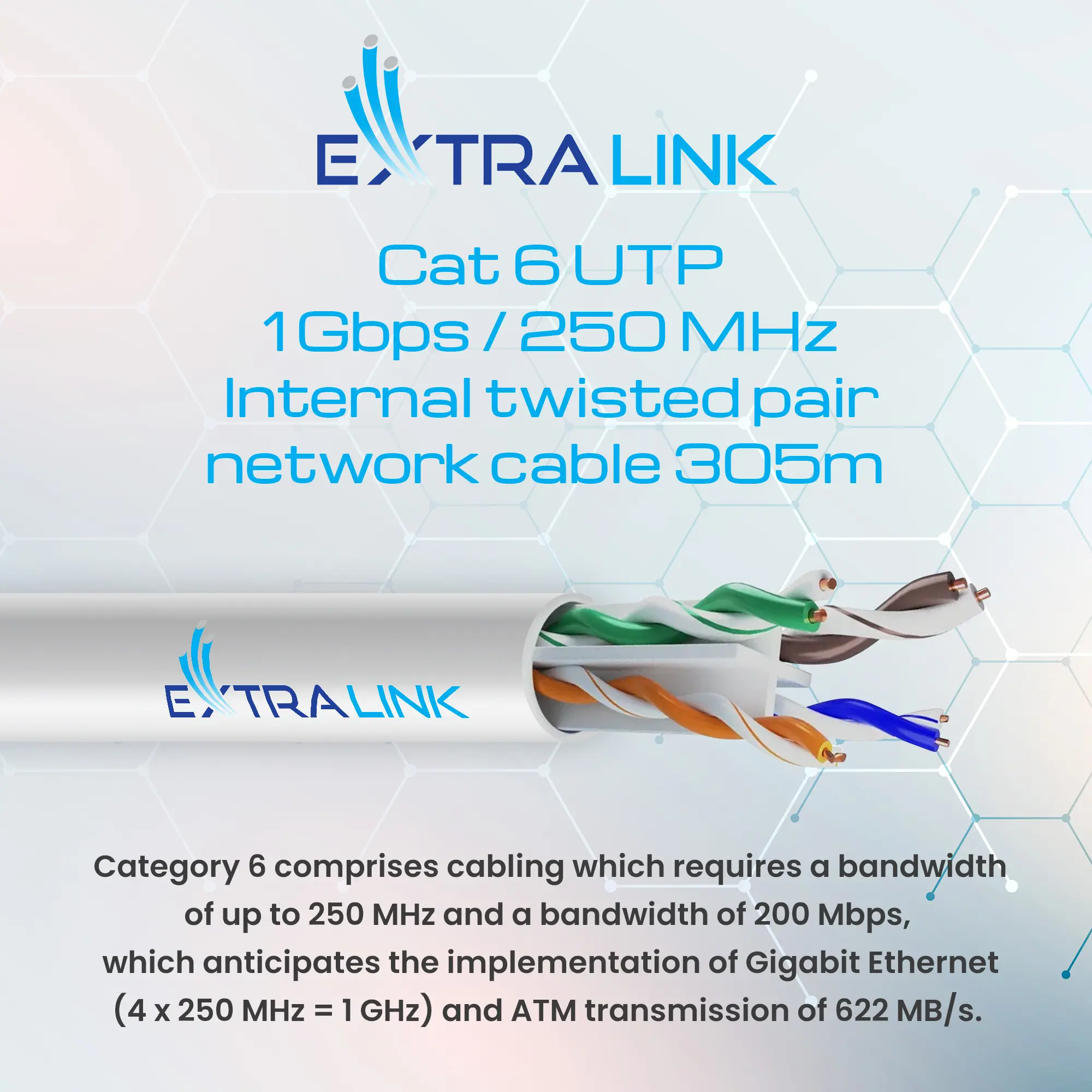 Extralink CAT6 UTP (U/UTP) V2 Indoor | Twisted pair | 305M, EXTRALINK EX.10062 5903148910062