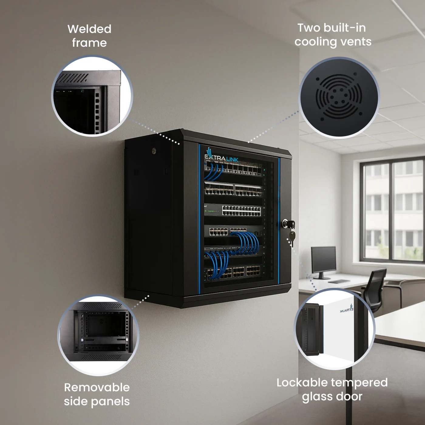 Extralink 9U 600x600 AZH Black | Rackmount cabinet | wall mounted, swing type, EXTRALINK EX.12943 5903148912943
