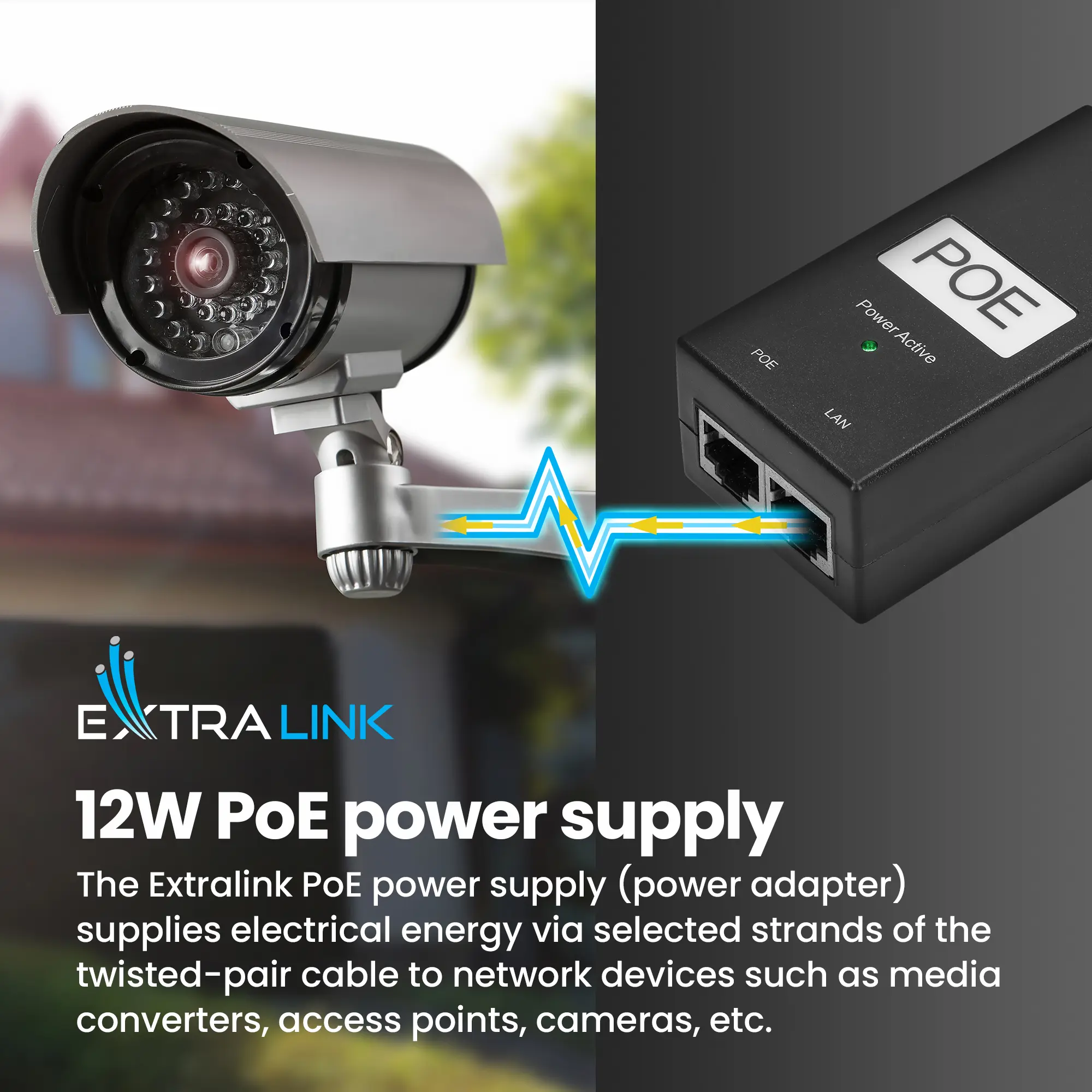 Extralink POE-24-12W | PoE Power supply | 24V, 0,5A, 12W, AC cable included, EXTRALINK EX.14152 5903148914152