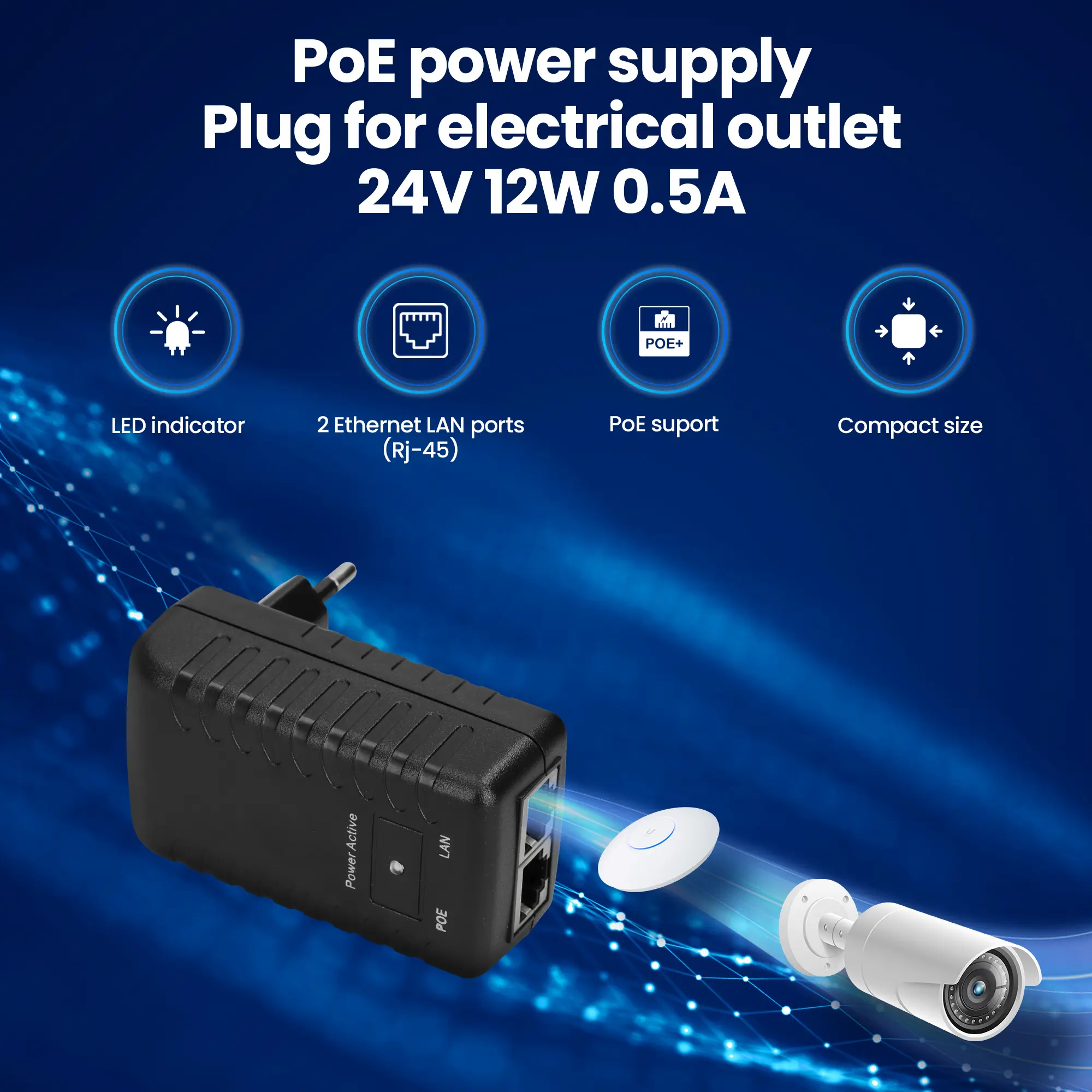 Extralink POE-24-12W | PoE Power supply | 24V, 0.5A, 12W, wall plug, EXTRALINK EX.14213 5903148914213