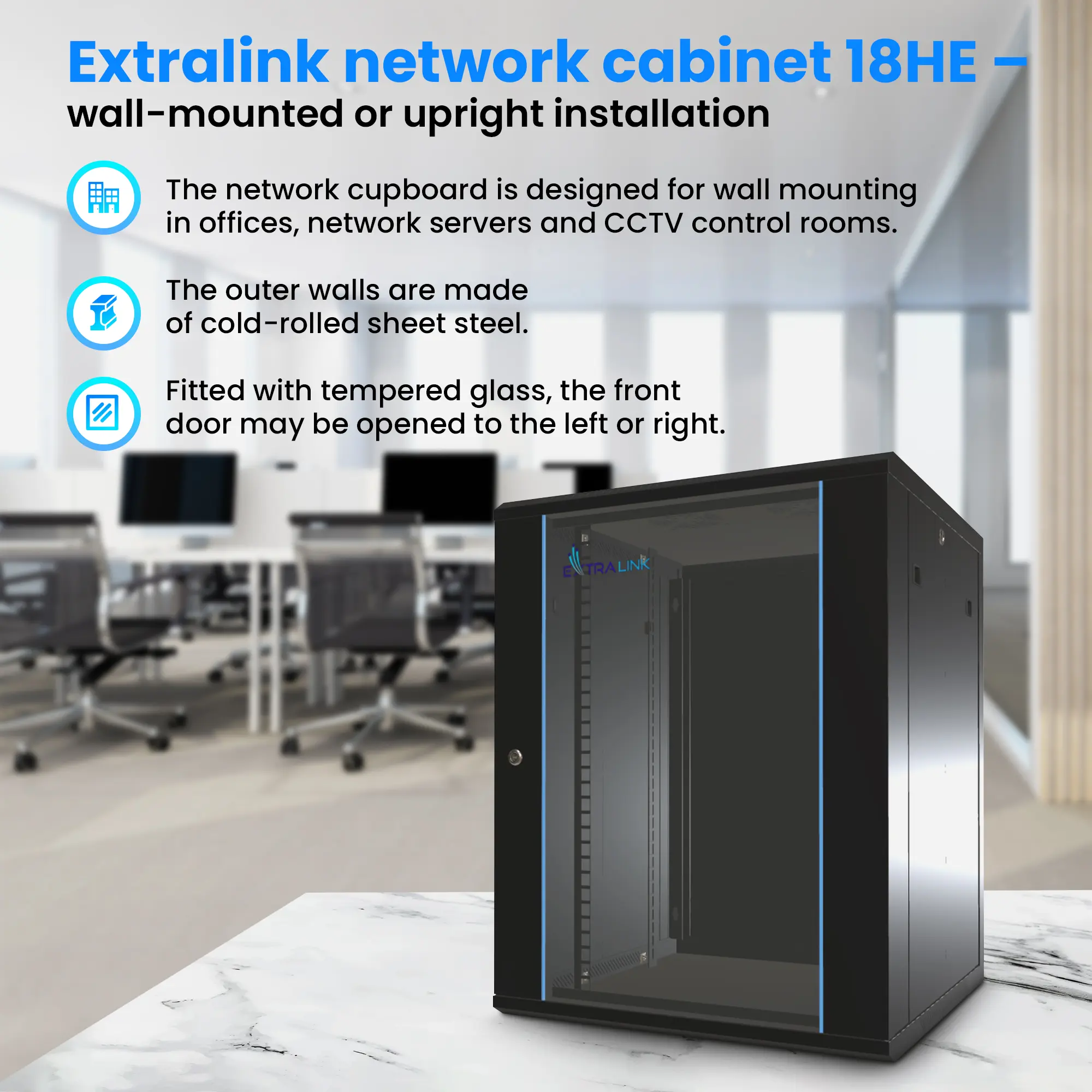 Extralink 18U 600x450 Black | Rackmount cabinet | wall mounted, EXTRALINK EX.14367 5903148914367