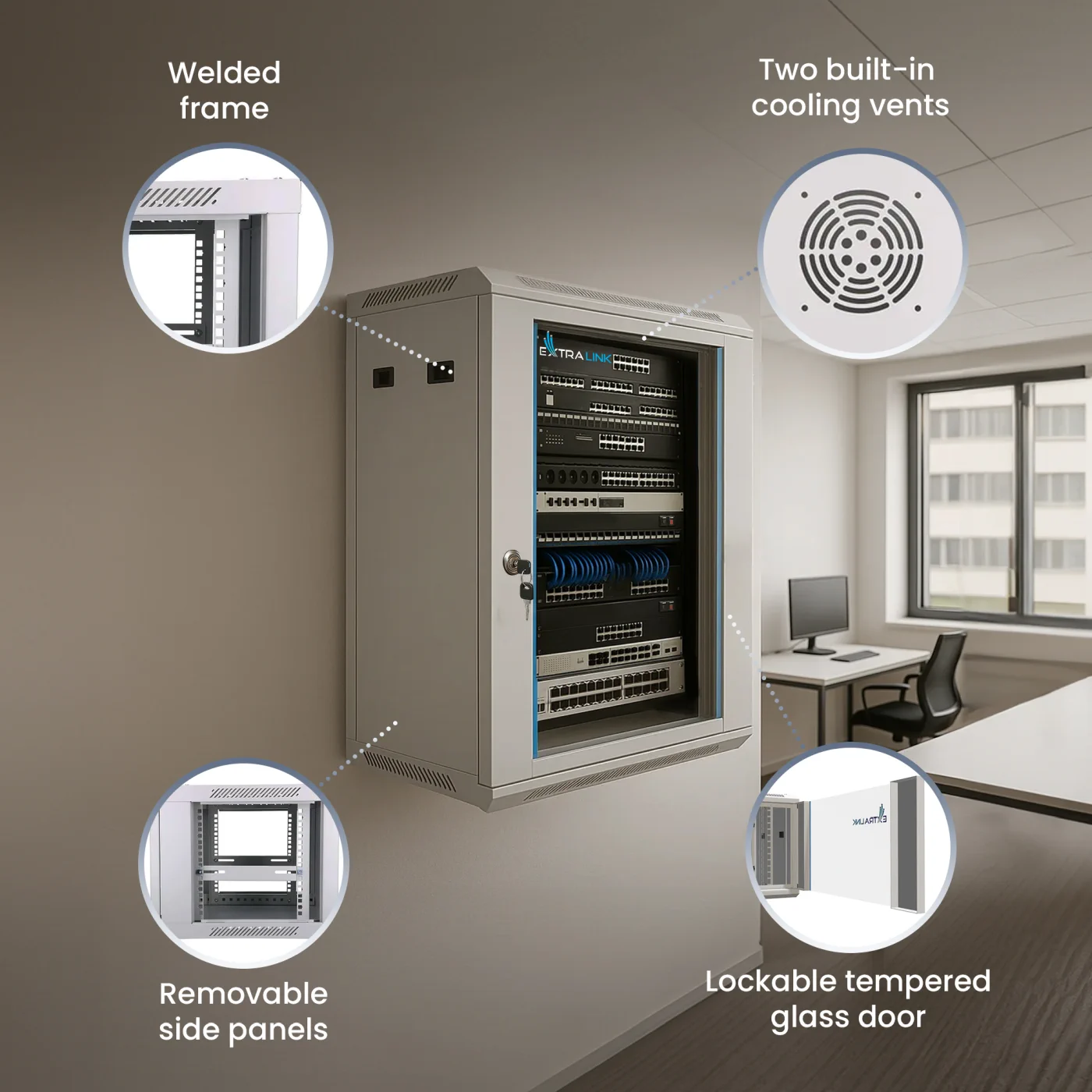 Extralink 15U 600x450 Gray | Rackmount cabinet | wall mounted, EXTRALINK EX.14336 5903148914336