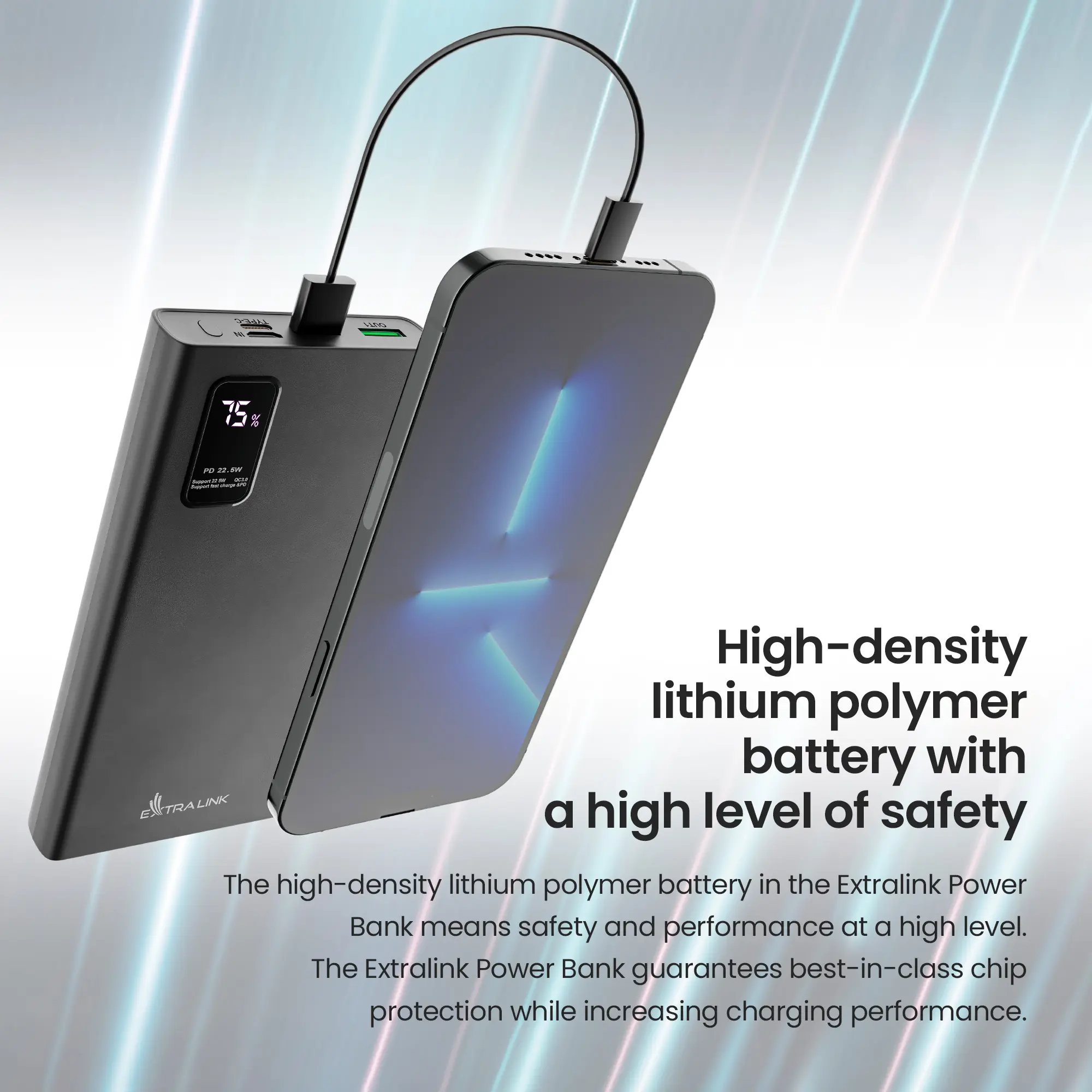 Extralink EPB-067B 10000mAh Black | Powerbank | Power bank, Fast Charging, USB-C, EXTRALINK EX.19485 5903148919485