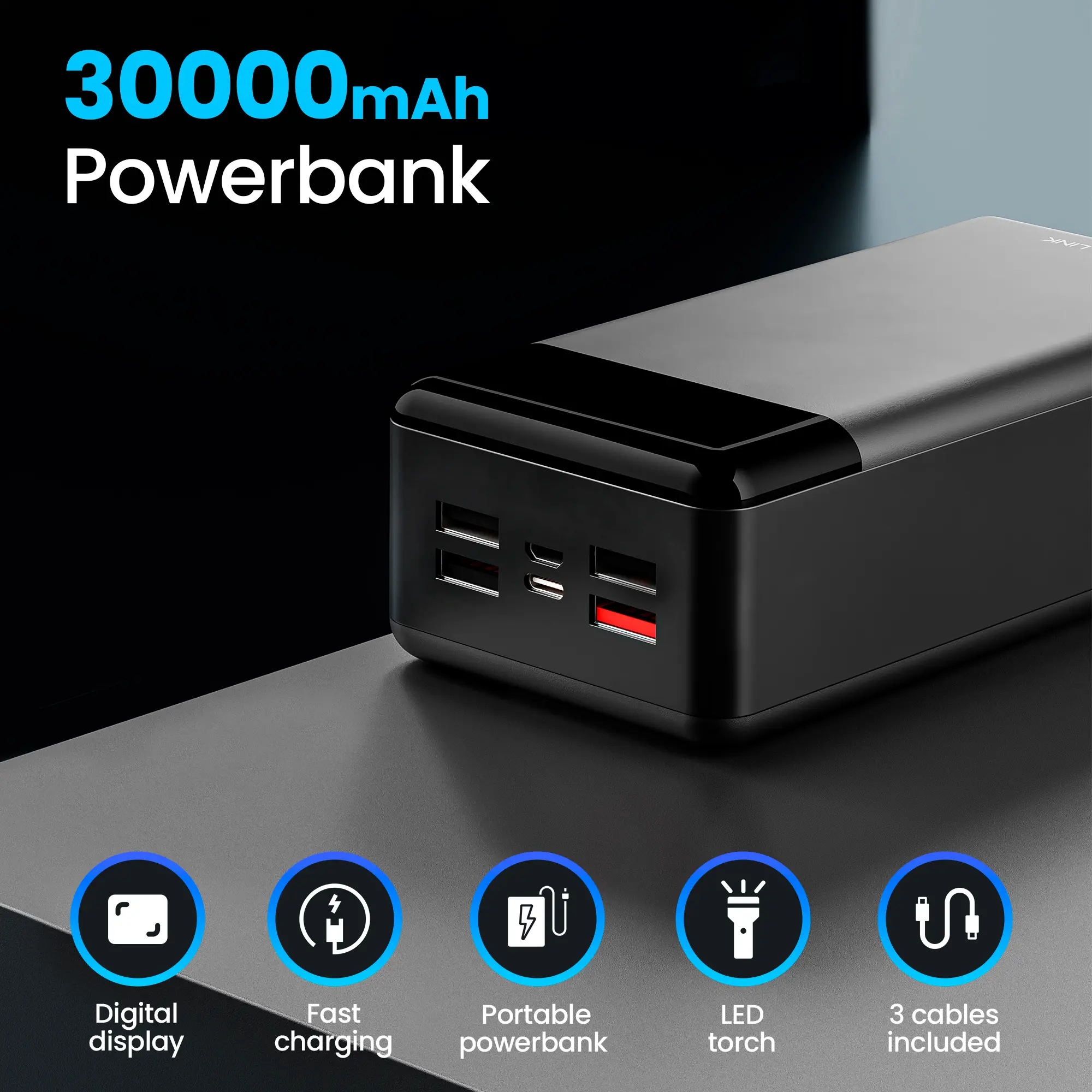 Extralink EPB-124 30000mAh Black | Powerbank | Power bank, Fast Charging, USB-C, EXTRALINK EX.19522 5903148919522