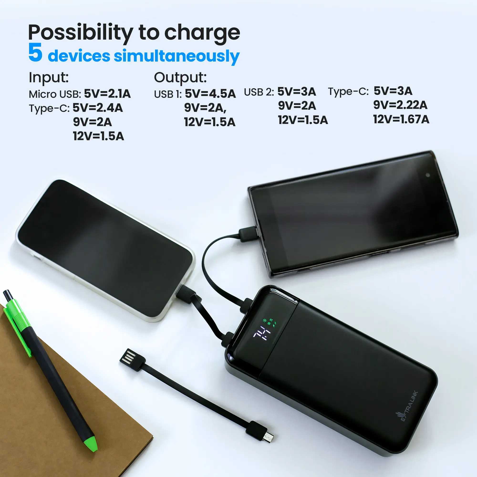 Extralink EPB-124 30000mAh Black | Powerbank | Power bank, Fast Charging, USB-C, EXTRALINK EX.19522 5903148919522