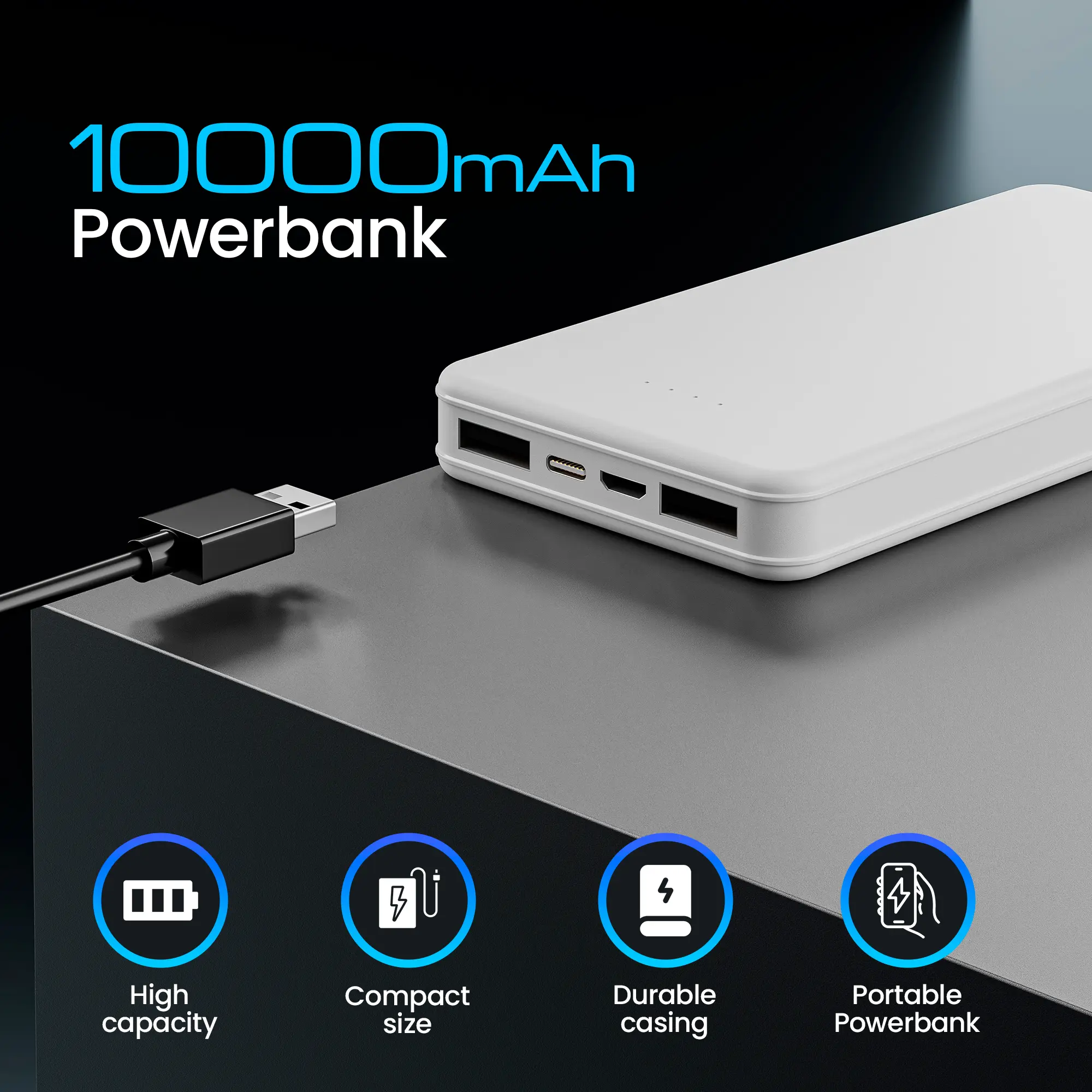 Extralink EPB-078W 10000mAh White | Powerbank | Power bank, USB-C, EXTRALINK EX.19577 5903148919577