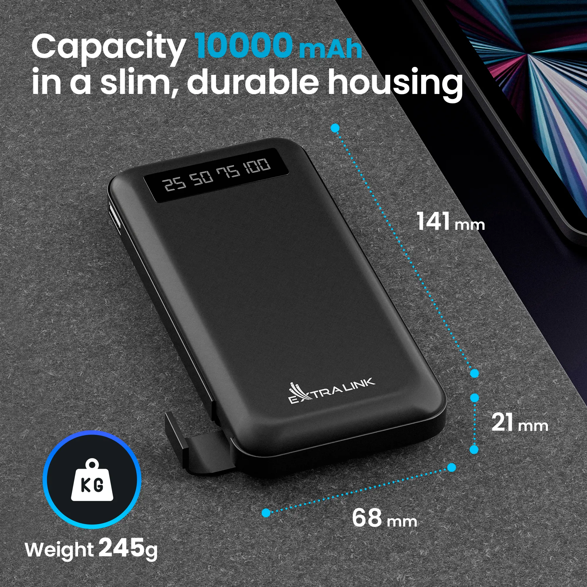 Extralink EPB-083 10000mAh Black | Powerbank | Power bank, USB-C, EXTRALINK EX.19607 5903148919607