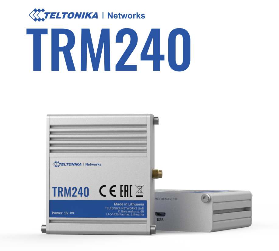 Teltonika TRM240 | Industrial cellular modem | 4G/LTE (Cat 1), 3G, 2G, mini SIM, IP30, TELTONIKA TELTONIKA TRM240 4779027312774