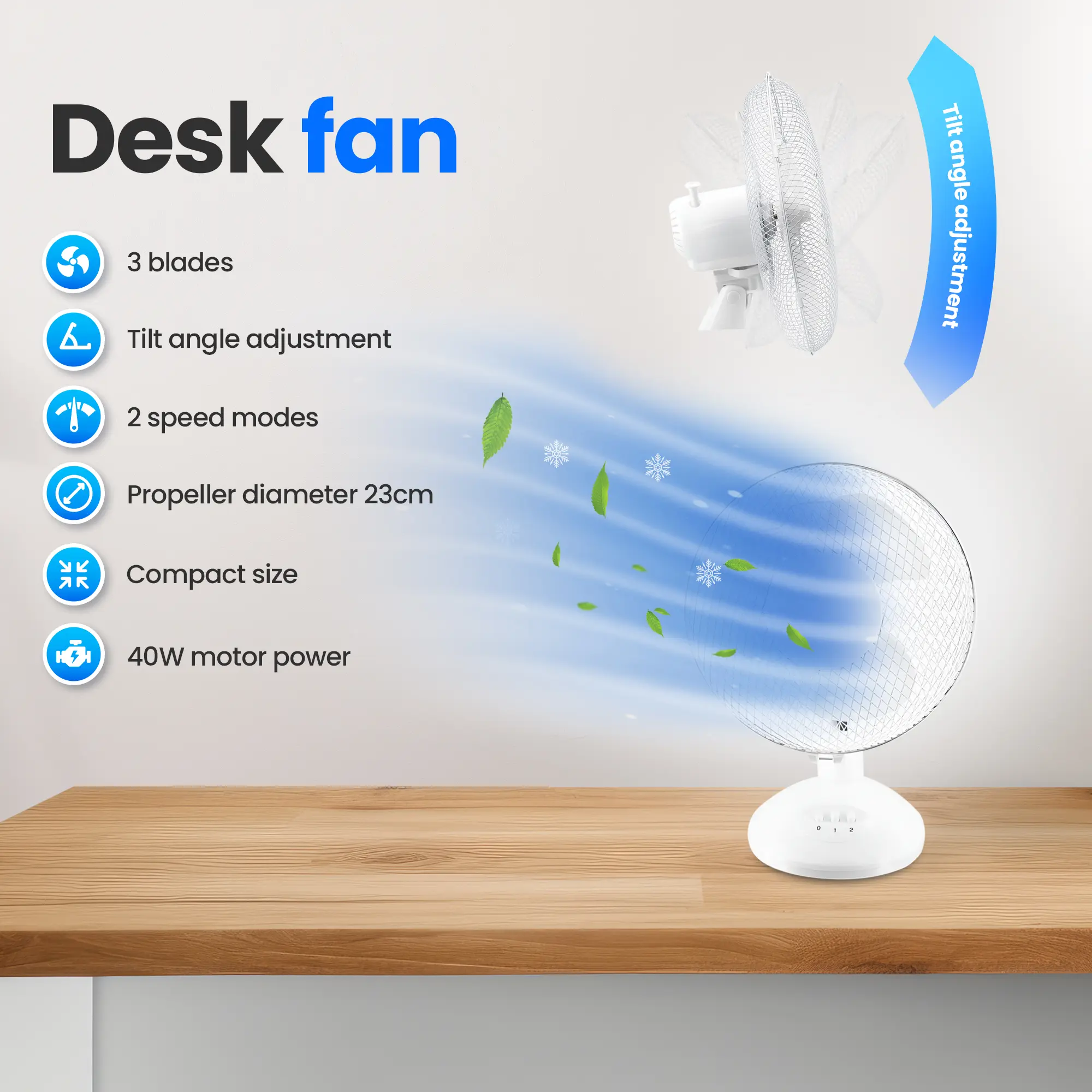 Emerio FN-114201 White | Table Fan | 23cm, 2 speed settings, EMERIO FN-114201 7350034659761