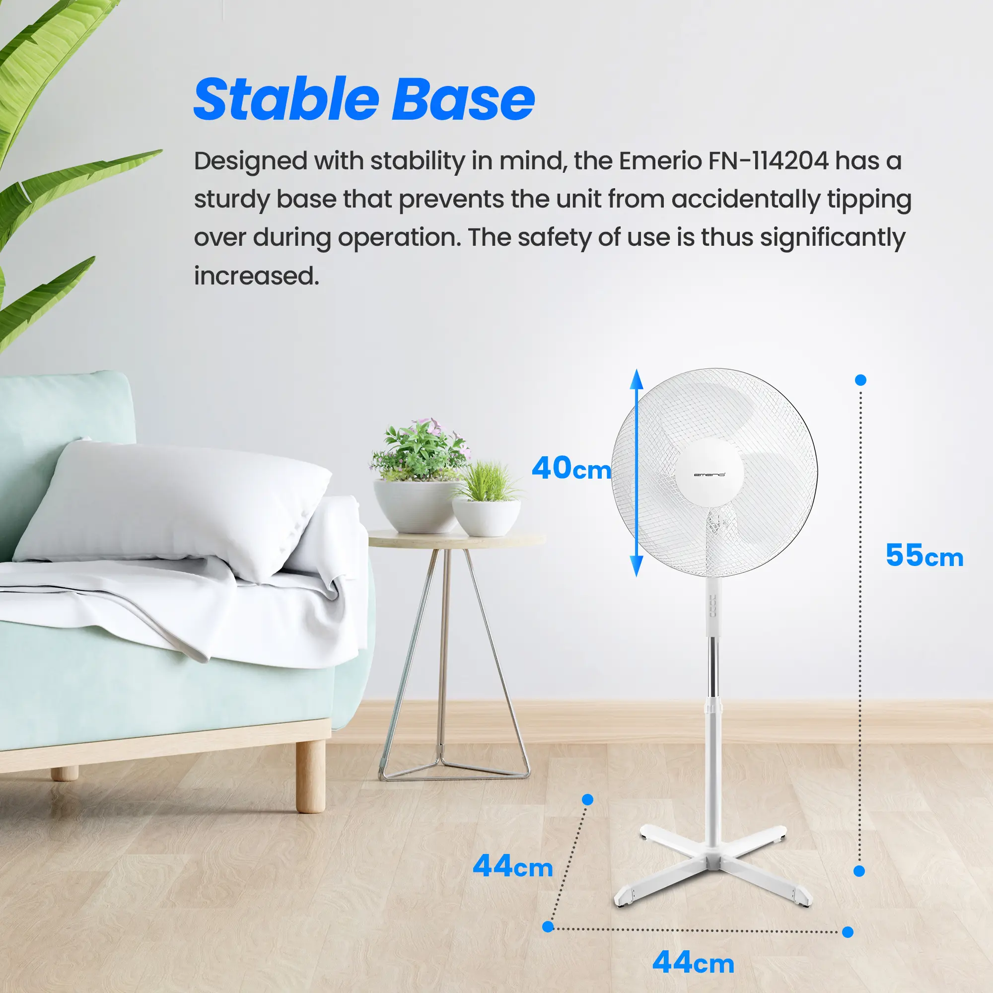 Emerio FN-114204 White | Standing Fan | 40cm, 3 speed settings, EMERIO FN-114204 7350034659822