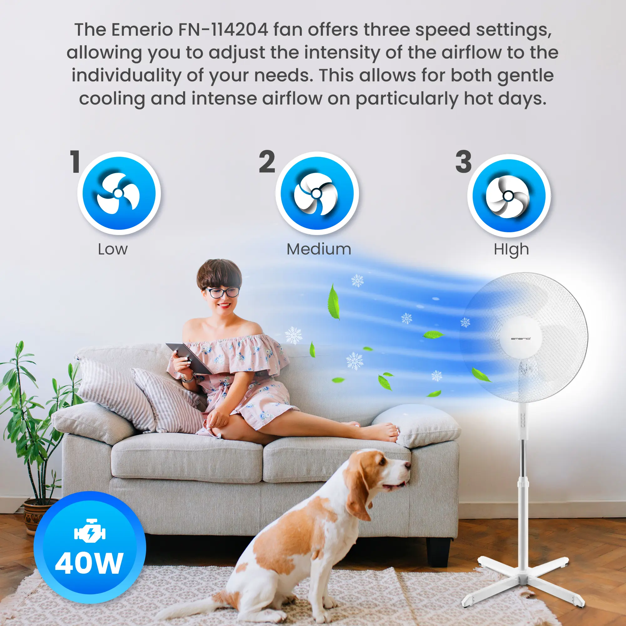 Emerio FN-114204 White | Standing Fan | 40cm, 3 speed settings, EMERIO FN-114204 7350034659822