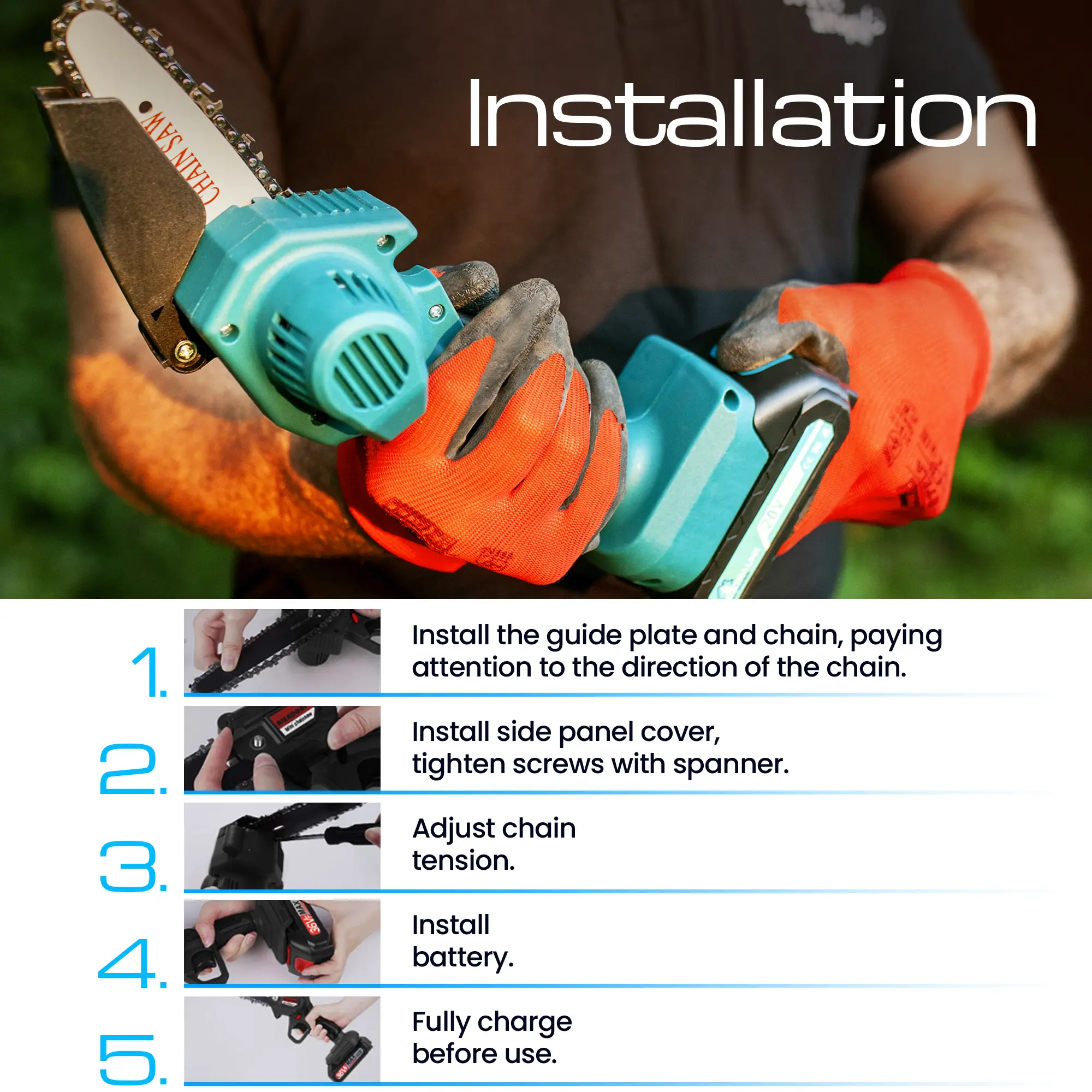 Extralink TM-107 | Mini electric chainsaw | 6 inch, 1.5 Ah battery, EXTRALINK EX.30332 5905090330332
