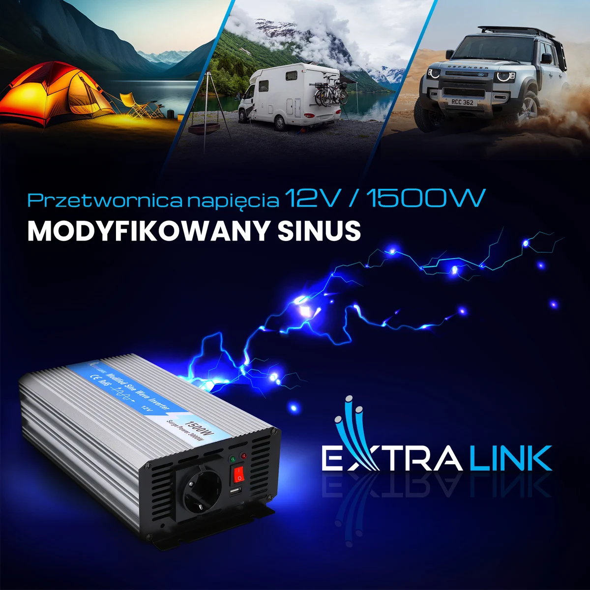 Extralink OPIM-1500W | Car voltage converter | 12V, 1500W modified sine, EXTRALINK EX.31162 5905090331162