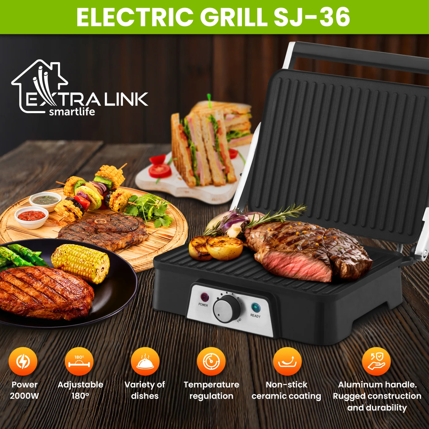 EXTRALINK SMART LIFE ELECTRIC GRILL SJ-36, EXTRALINK EX.36884 5905090336884