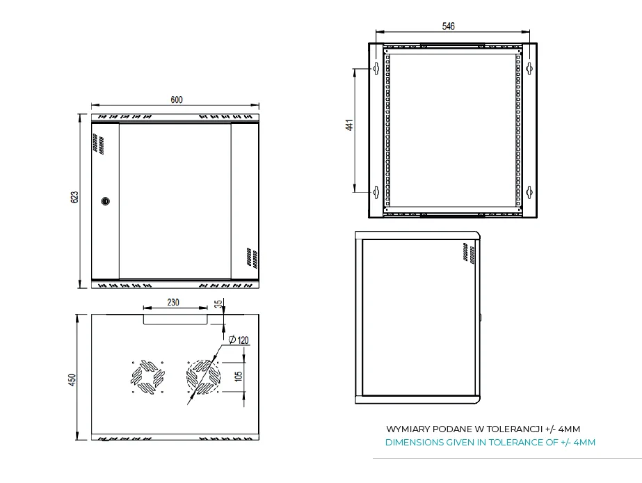 Extralink Premium 12U 600x450 Black | Rack cabinet | tool-free mounting, wall-mounted, EXTRALINK EX.39342 5905090339342