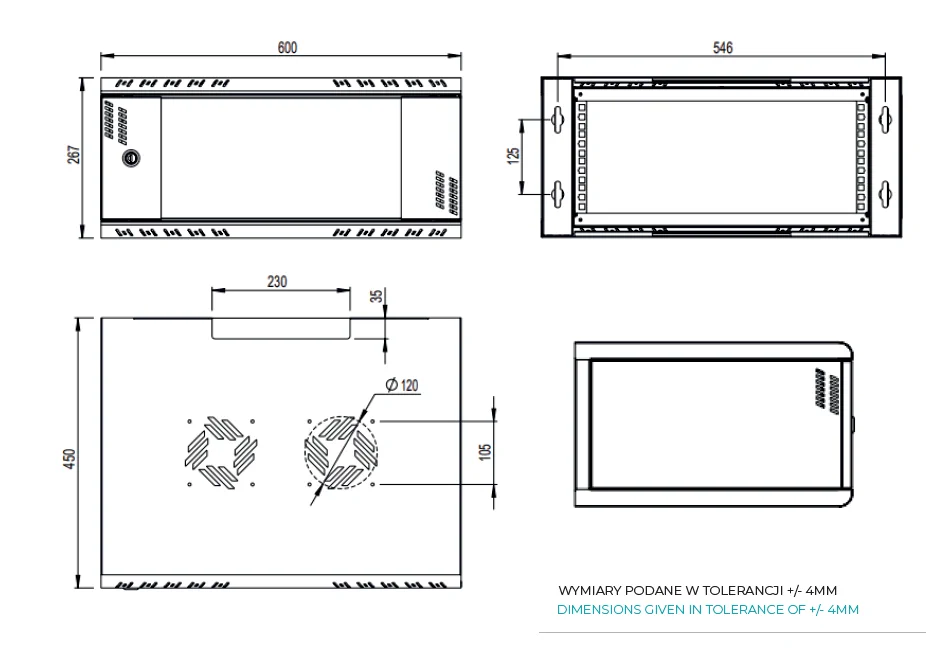 Extralink Premium 4U 600x450 Black | Rack cabinet | tool-free mounting, wall-mounted, EXTRALINK EX.39274 5905090339274