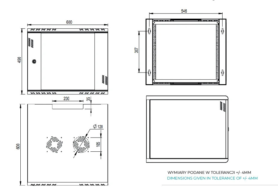 Extralink Premium 9U 600x600 Black | Rack cabinet | tool-free mounting, wall-mounted, EXTRALINK EX.39359 5905090339359